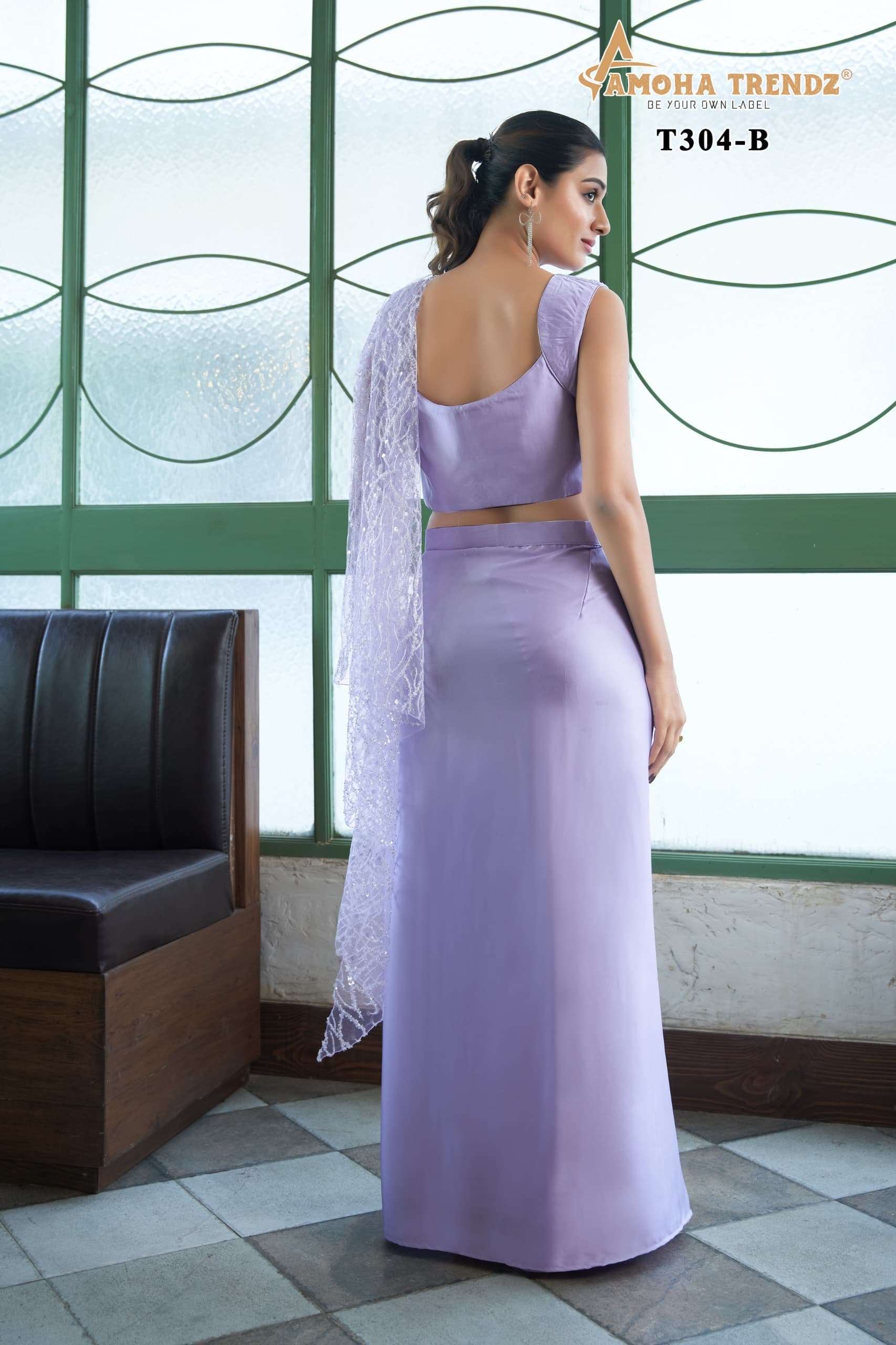 DESIGN NO T304 BY AMOHA IN ARMANI SATIN IMPORTANT FABRIC WITH EMBROIDRED WORK