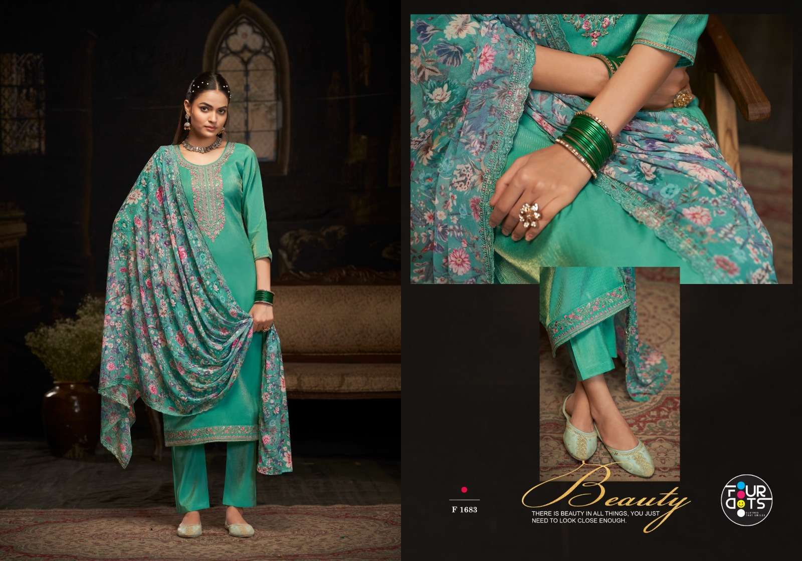 FABIA BY FOURDOTS IN PREMIUM LEO DENTING SIMMER WITH HAND WORK 