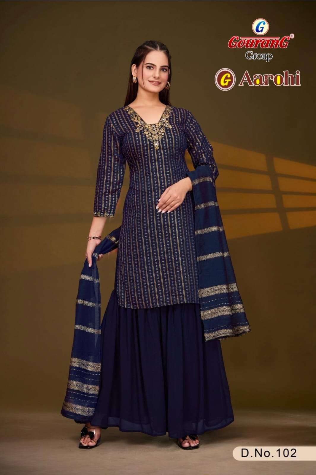GEE AAROHI BY GOURANG GROUP IN COTTON DOBI TOP & PLAZO WITH HANDWORK 
