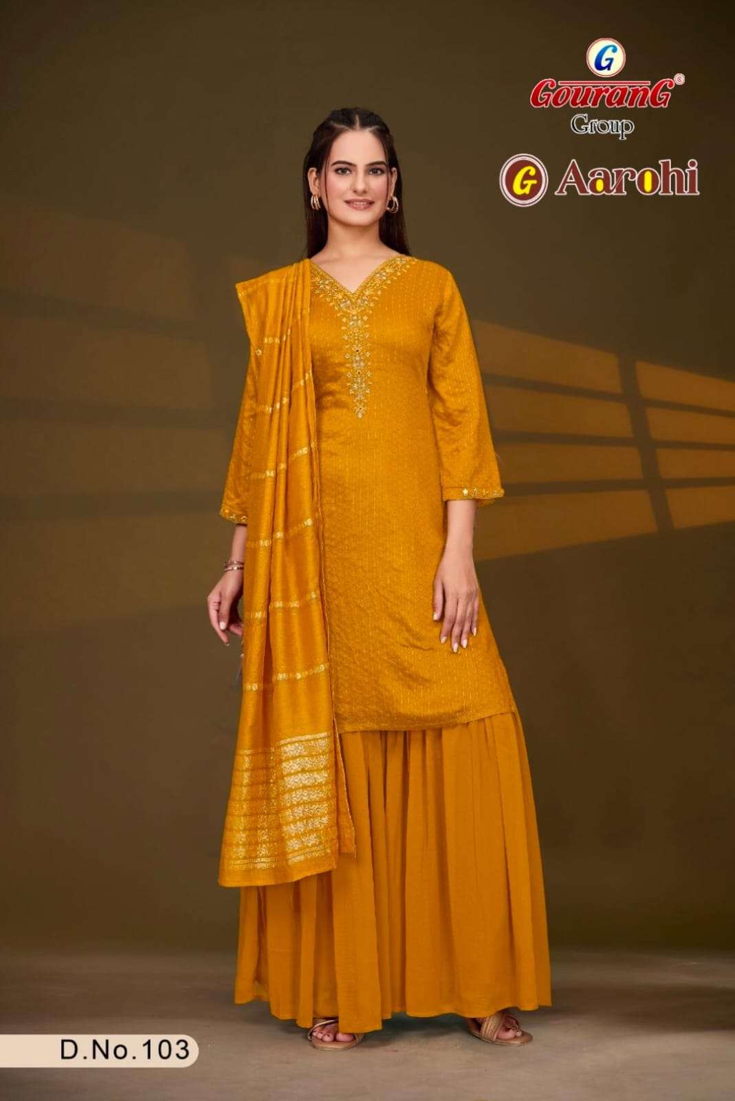 GEE AAROHI BY GOURANG GROUP IN COTTON DOBI TOP & PLAZO WITH HANDWORK 