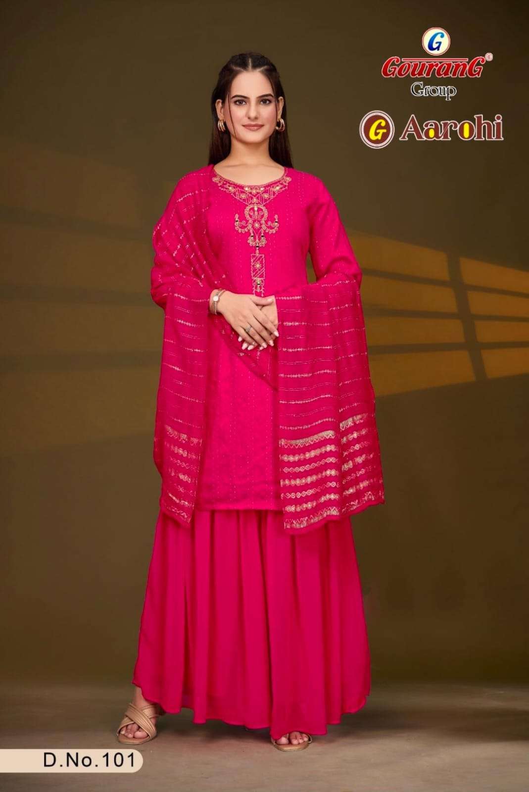 GEE AAROHI BY GOURANG GROUP IN COTTON DOBI TOP & PLAZO WITH HANDWORK 