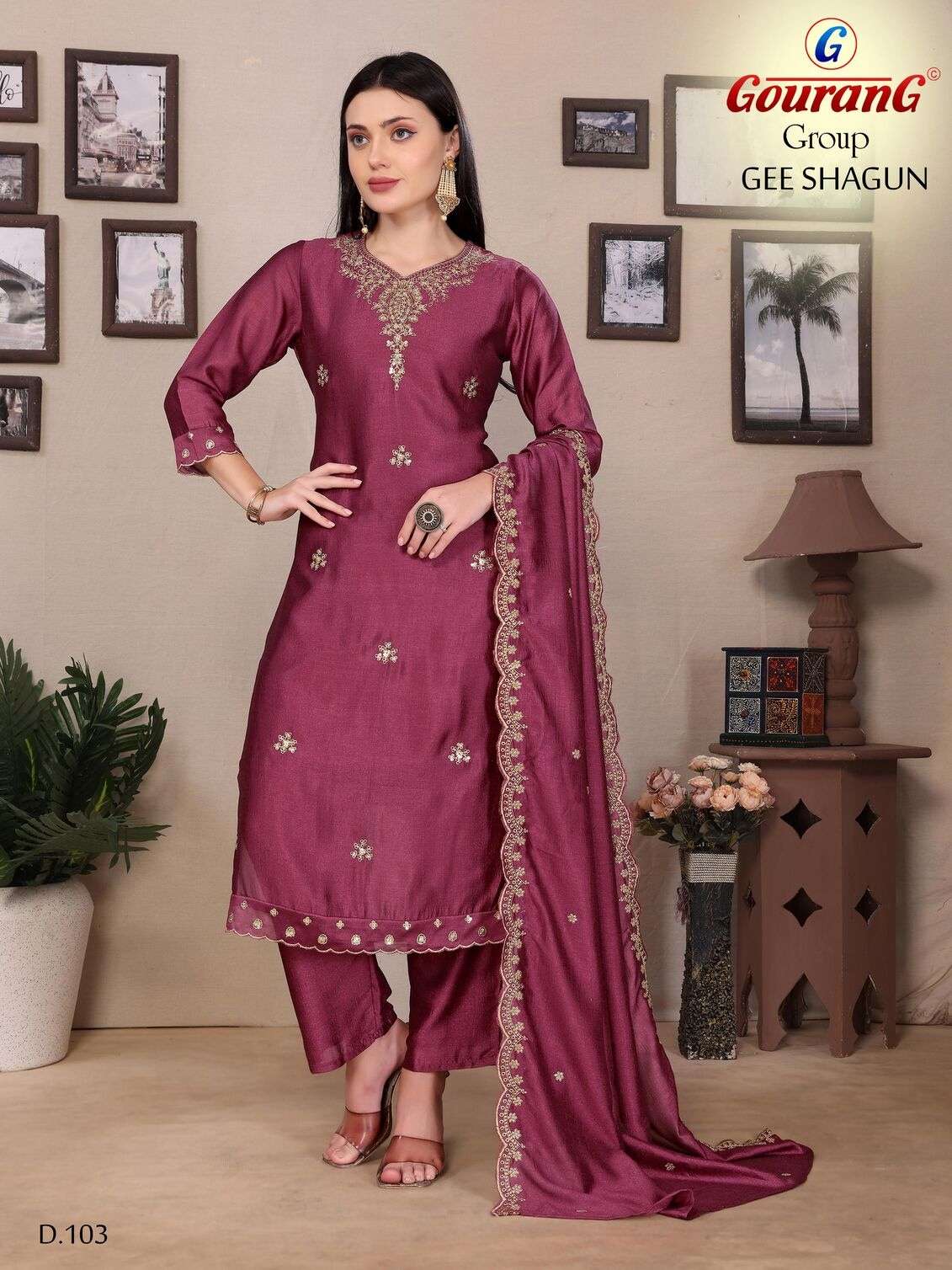 GEE SHAGUN BY GOURANG GROUP IN VICHITRA SILK JARI EMBROIDERY WITH DAMAN WORK