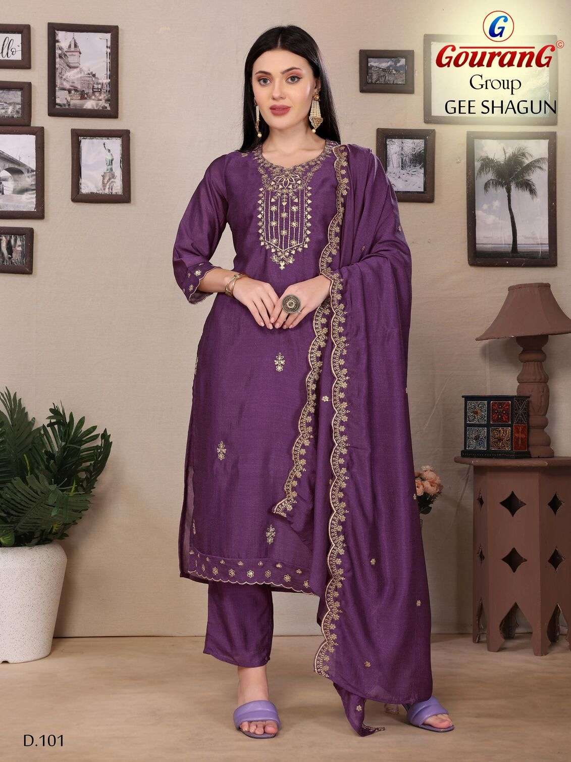 GEE SHAGUN BY GOURANG GROUP IN VICHITRA SILK JARI EMBROIDERY WITH DAMAN WORK