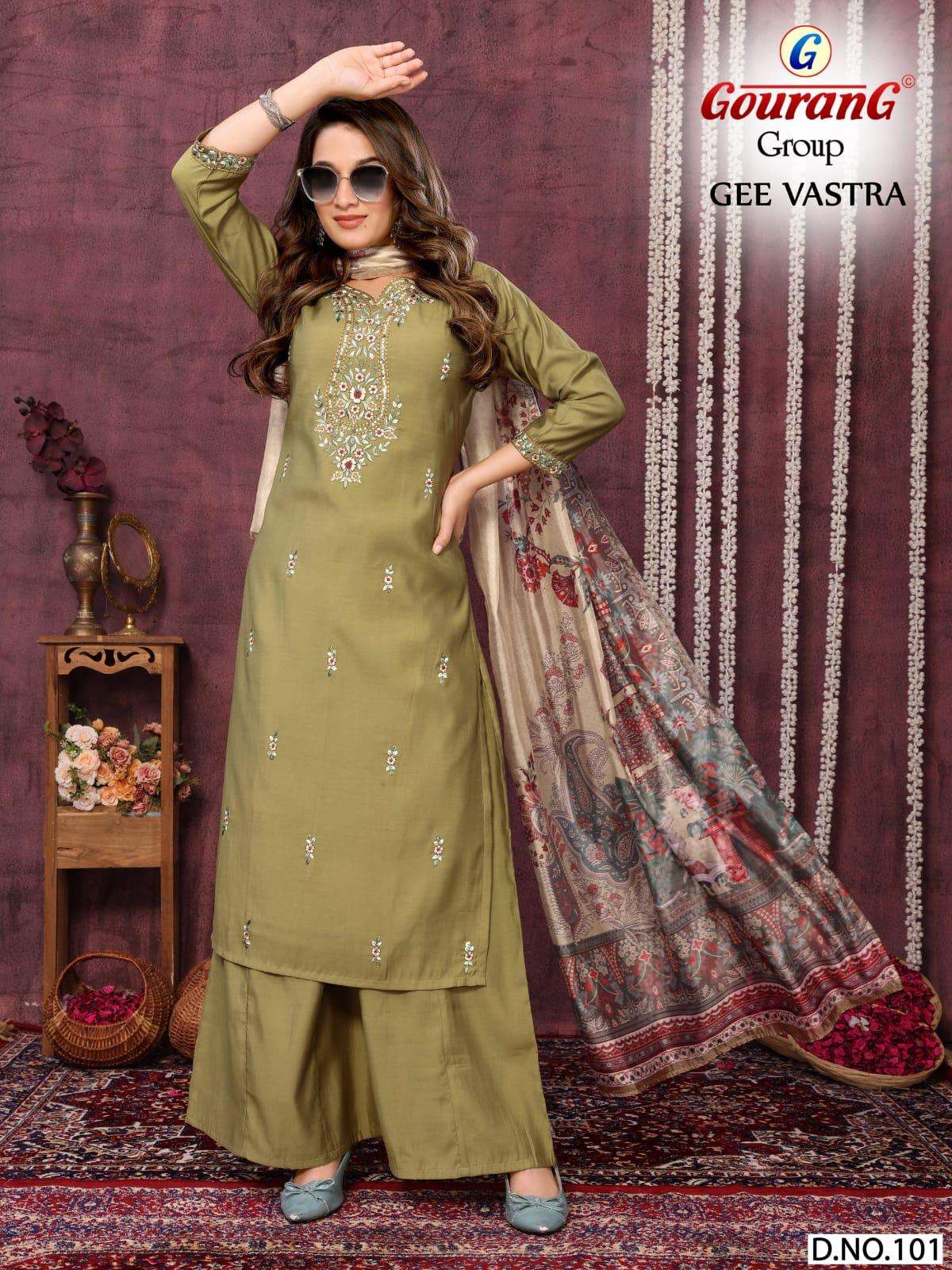 GEE VASTRA BY GOURANG GROUP IN ROMAN SILK WITH INNER READYMADE EMBROIDERY WORK 