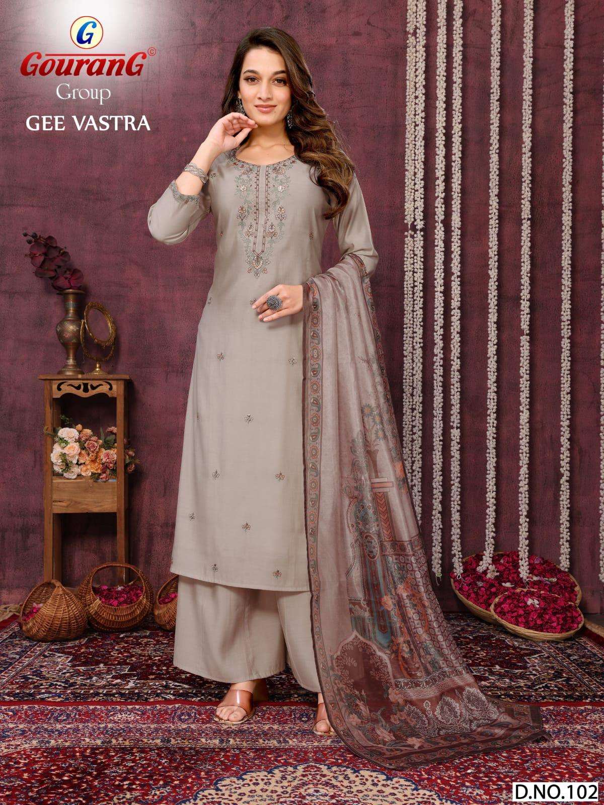 GEE VASTRA BY GOURANG GROUP IN ROMAN SILK WITH INNER READYMADE EMBROIDERY WORK 