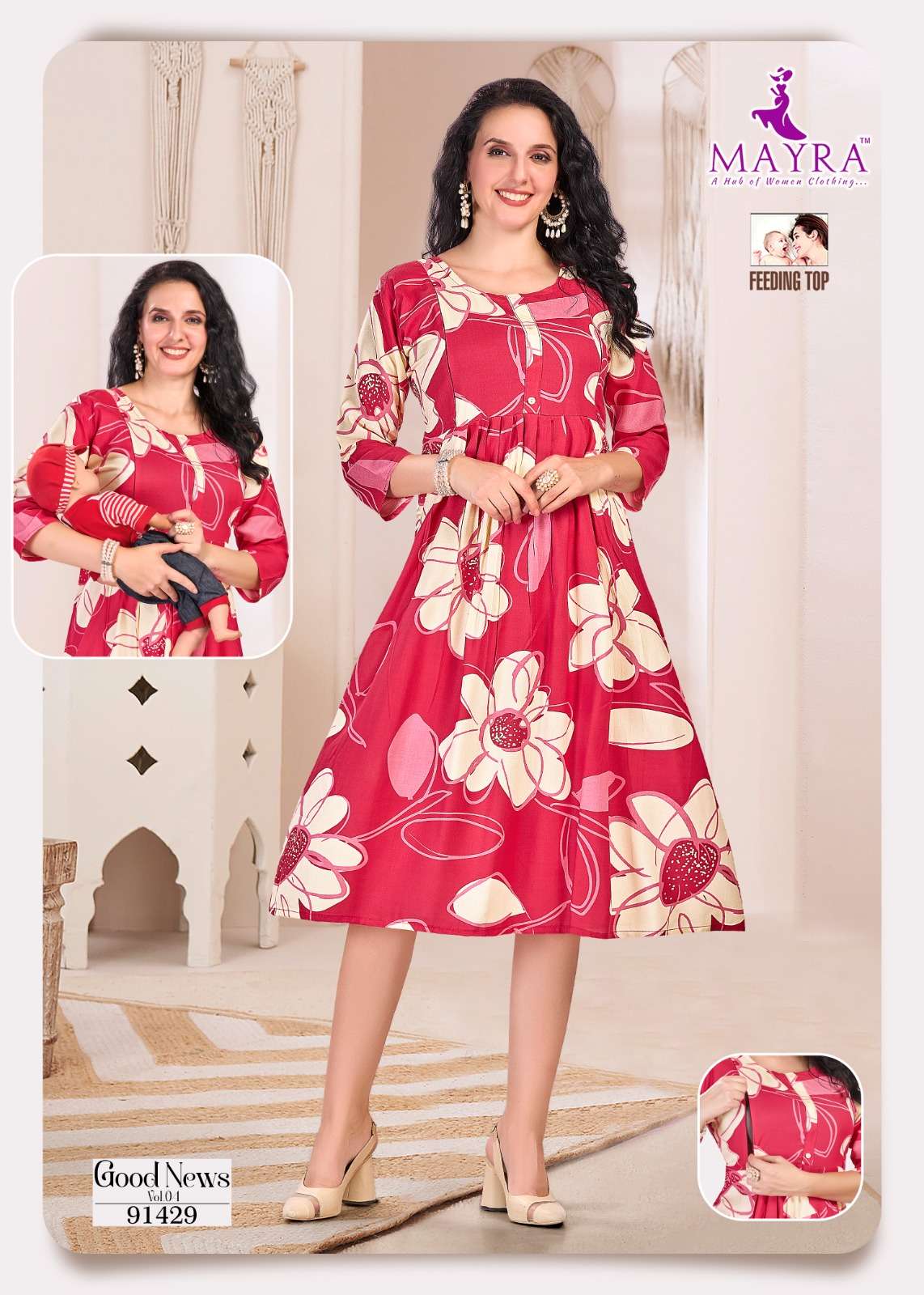 GOOD NEWS BY MAYRA IN PURE RAYON PRINT WITH FEEDING UMBRELLA KURTI 