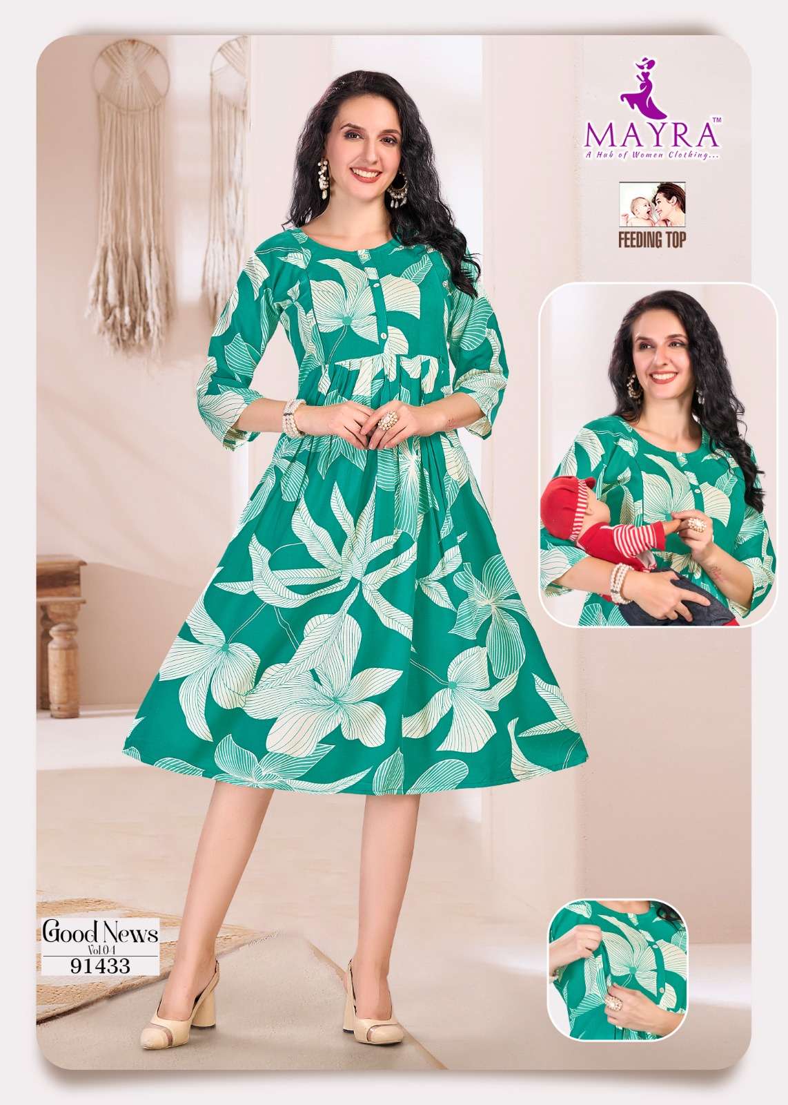 GOOD NEWS BY MAYRA IN PURE RAYON PRINT WITH FEEDING UMBRELLA KURTI 