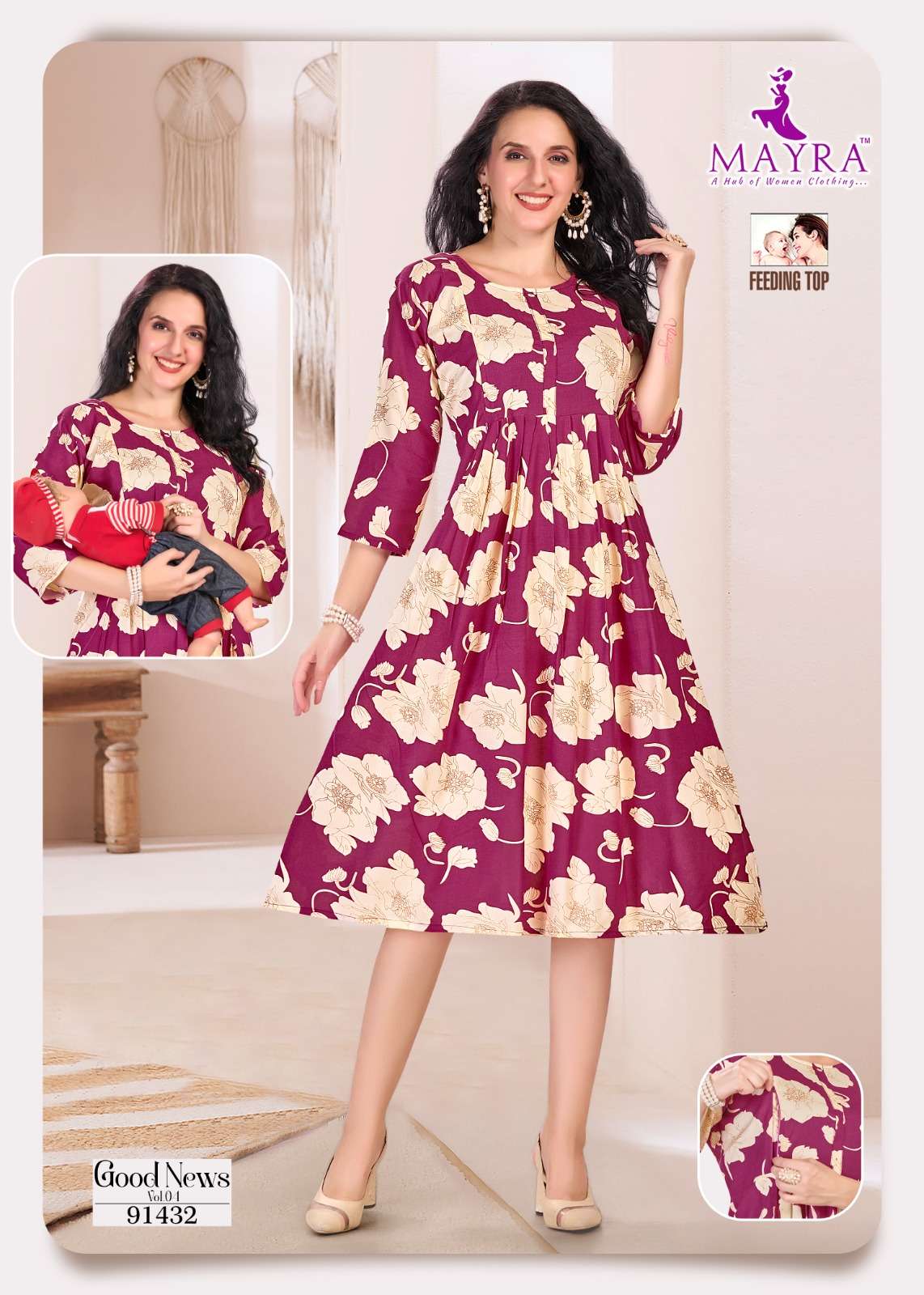GOOD NEWS BY MAYRA IN PURE RAYON PRINT WITH FEEDING UMBRELLA KURTI 