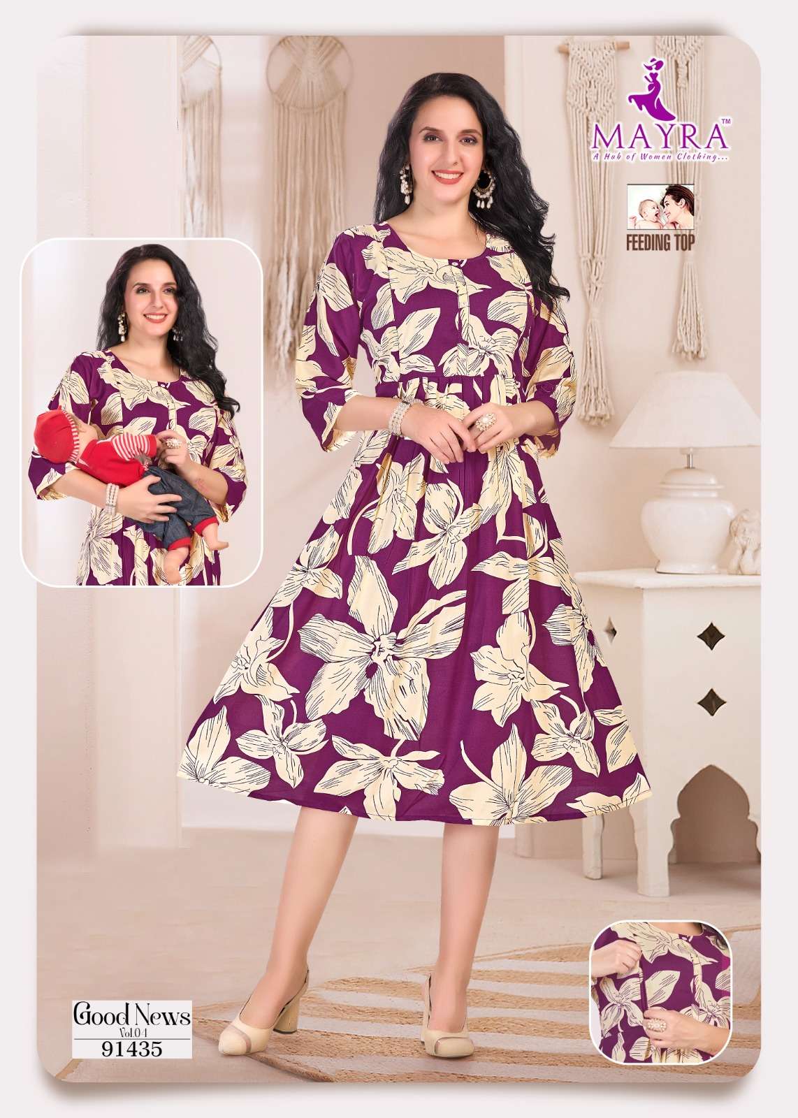 GOOD NEWS BY MAYRA IN PURE RAYON PRINT WITH FEEDING UMBRELLA KURTI 