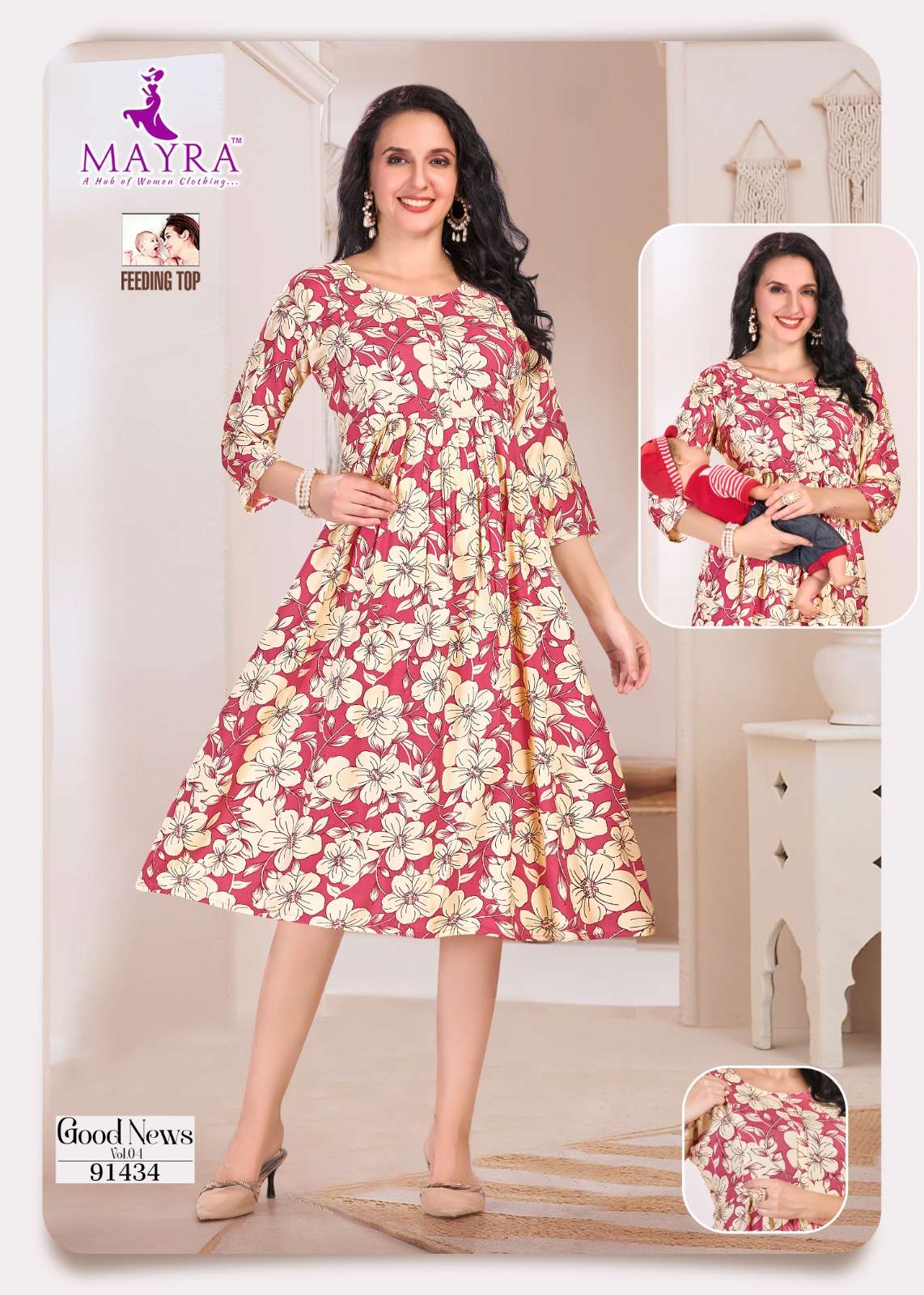 GOOD NEWS BY MAYRA IN PURE RAYON PRINT WITH FEEDING UMBRELLA KURTI 