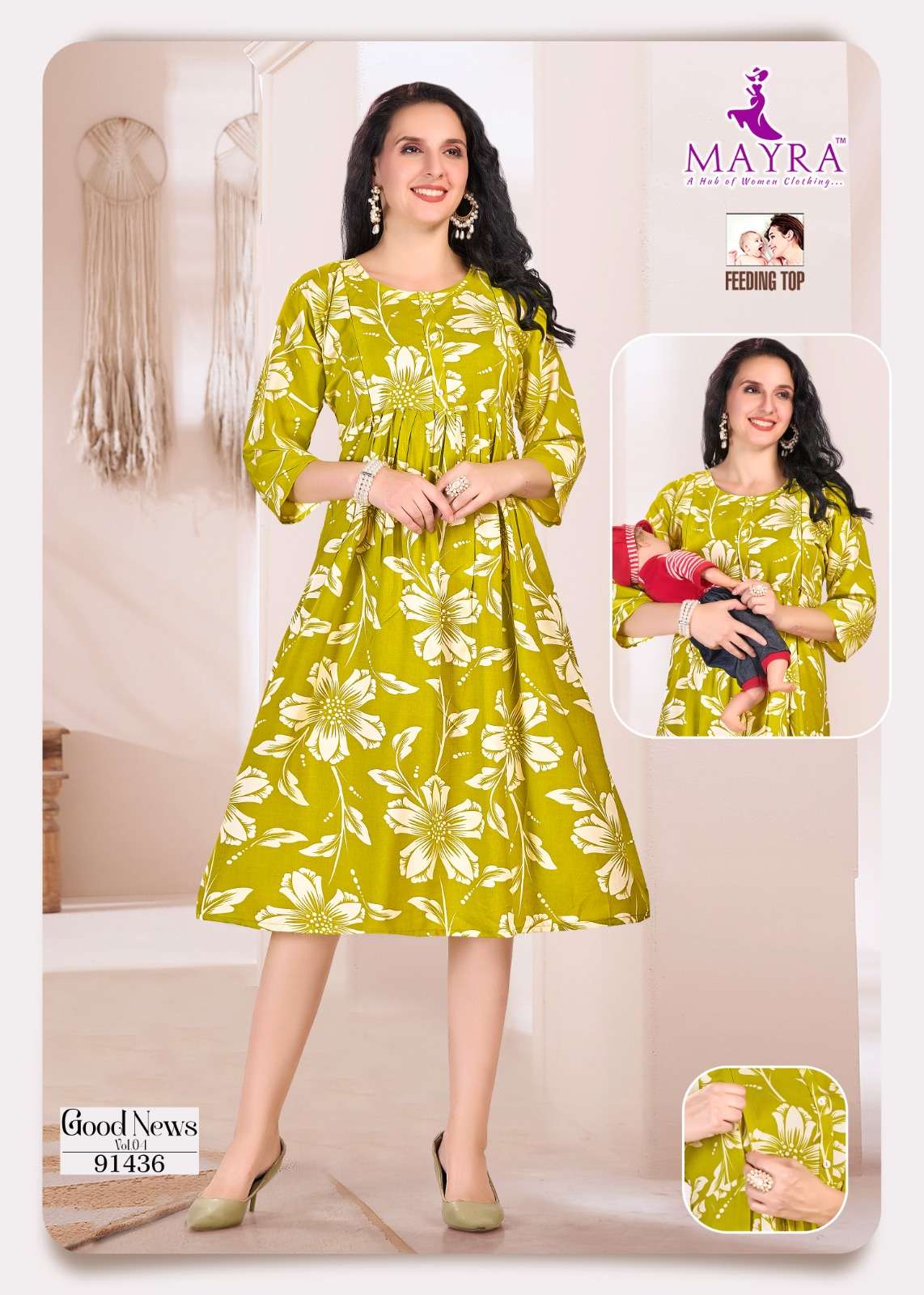 GOOD NEWS BY MAYRA IN PURE RAYON PRINT WITH FEEDING UMBRELLA KURTI 