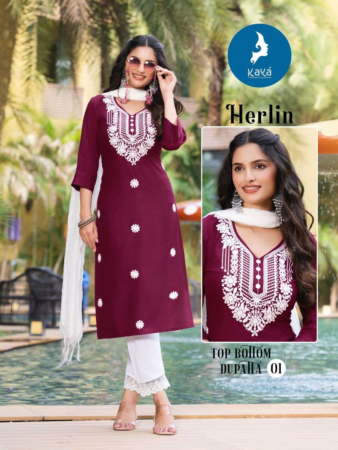 HERLIN BY KAYA KURTI IN RAYON SLUB WITH THREE LINE DUPATTA 3 PIECE CONCEPT 
