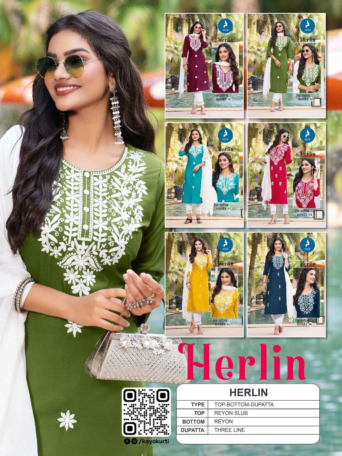 HERLIN BY KAYA KURTI IN RAYON SLUB WITH THREE LINE DUPATTA 3 PIECE CONCEPT 