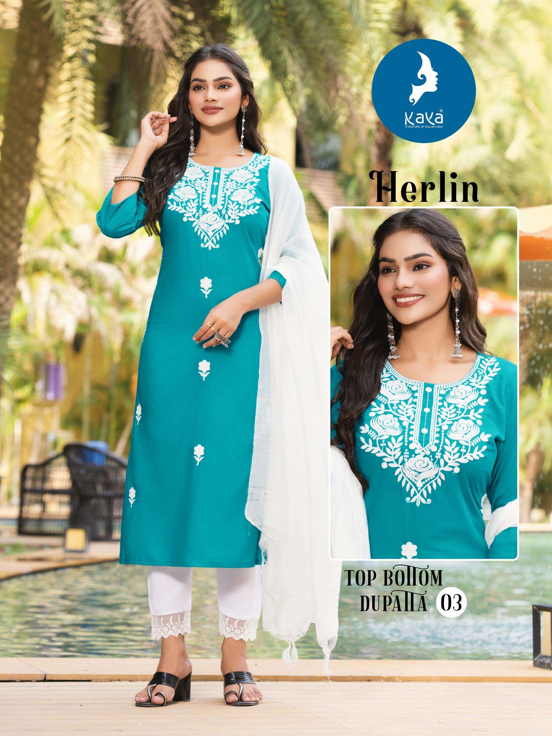 HERLIN BY KAYA KURTI IN RAYON SLUB WITH THREE LINE DUPATTA 3 PIECE CONCEPT 