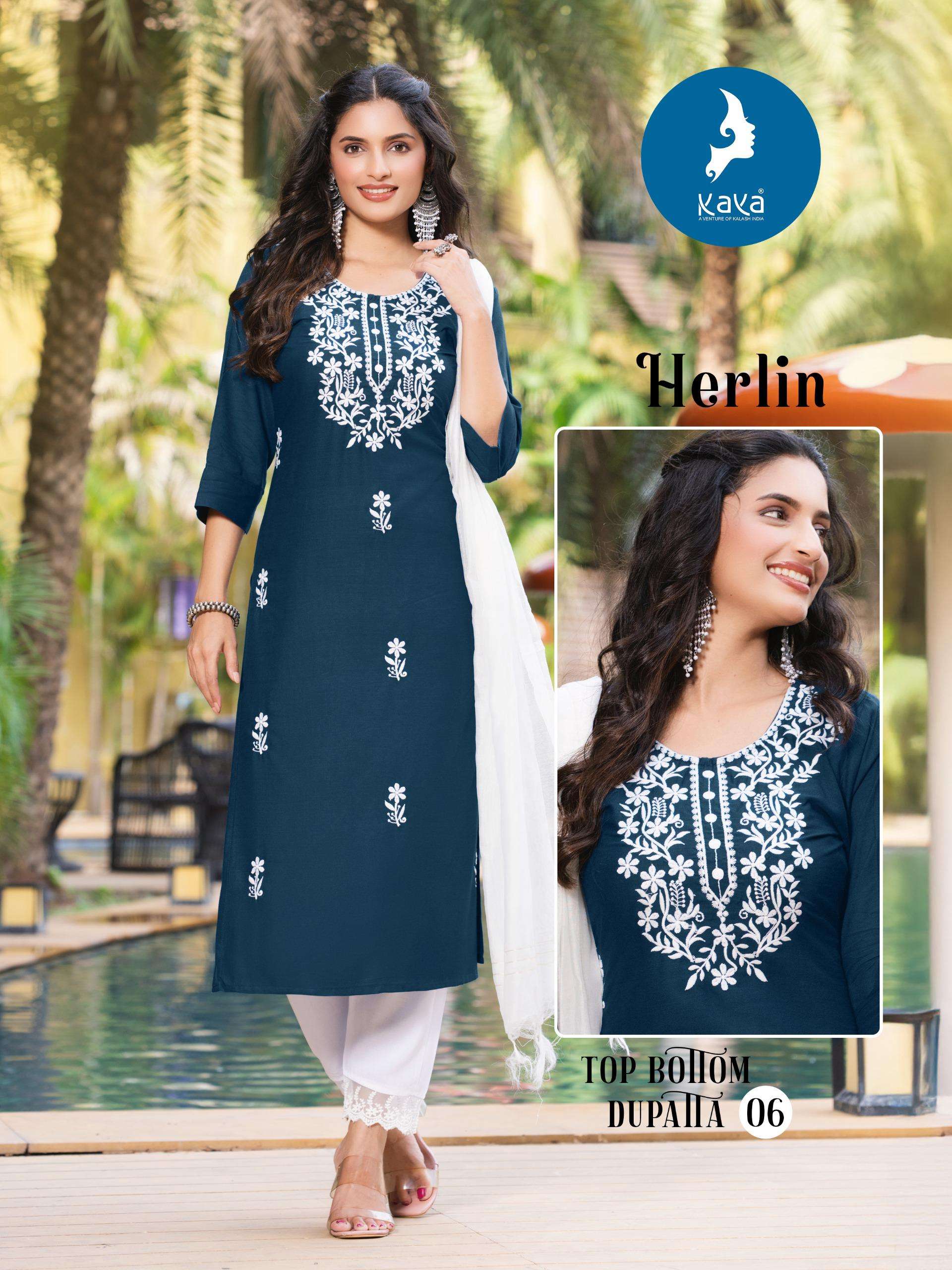 HERLIN BY KAYA KURTI IN RAYON SLUB WITH THREE LINE DUPATTA 3 PIECE CONCEPT 