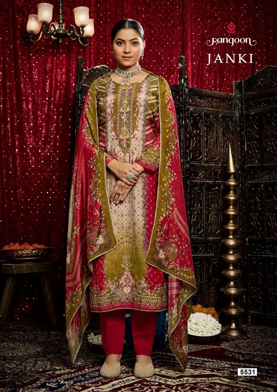 JANKI BY RANGOON IN PURE MUSLIN WITH PURE DIGITAL PRINT AARI AND SWAROSKI DIAMOND WORK 
