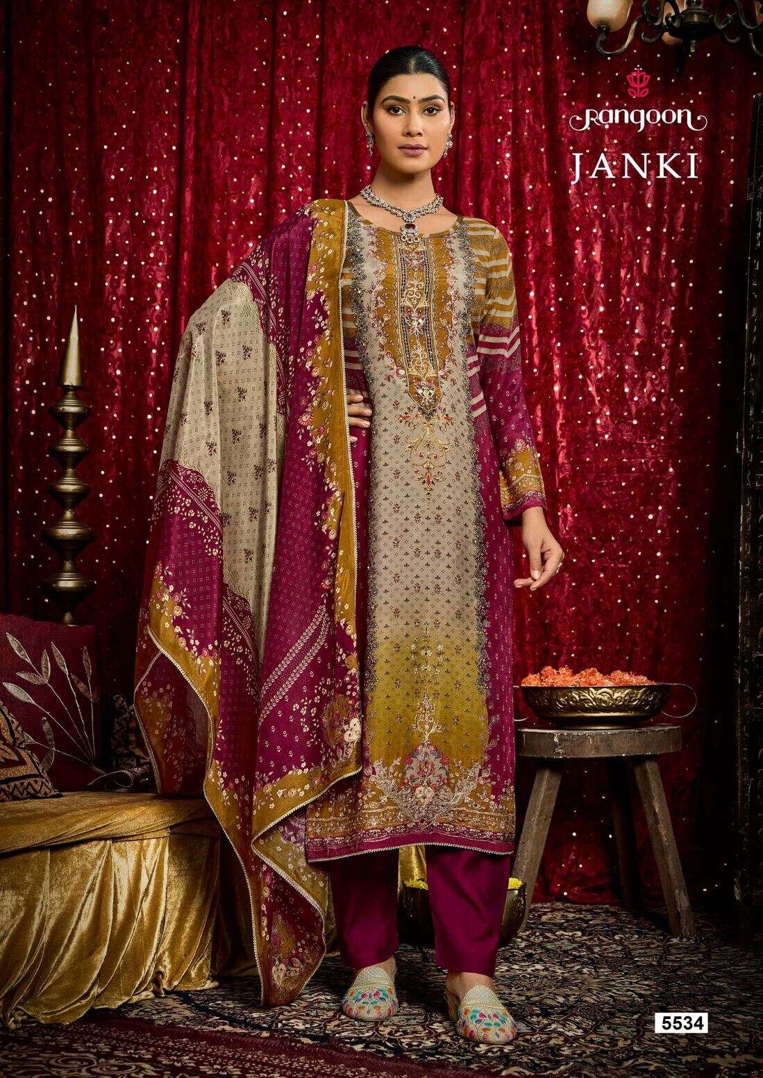 JANKI BY RANGOON IN PURE MUSLIN WITH PURE DIGITAL PRINT AARI AND SWAROSKI DIAMOND WORK 