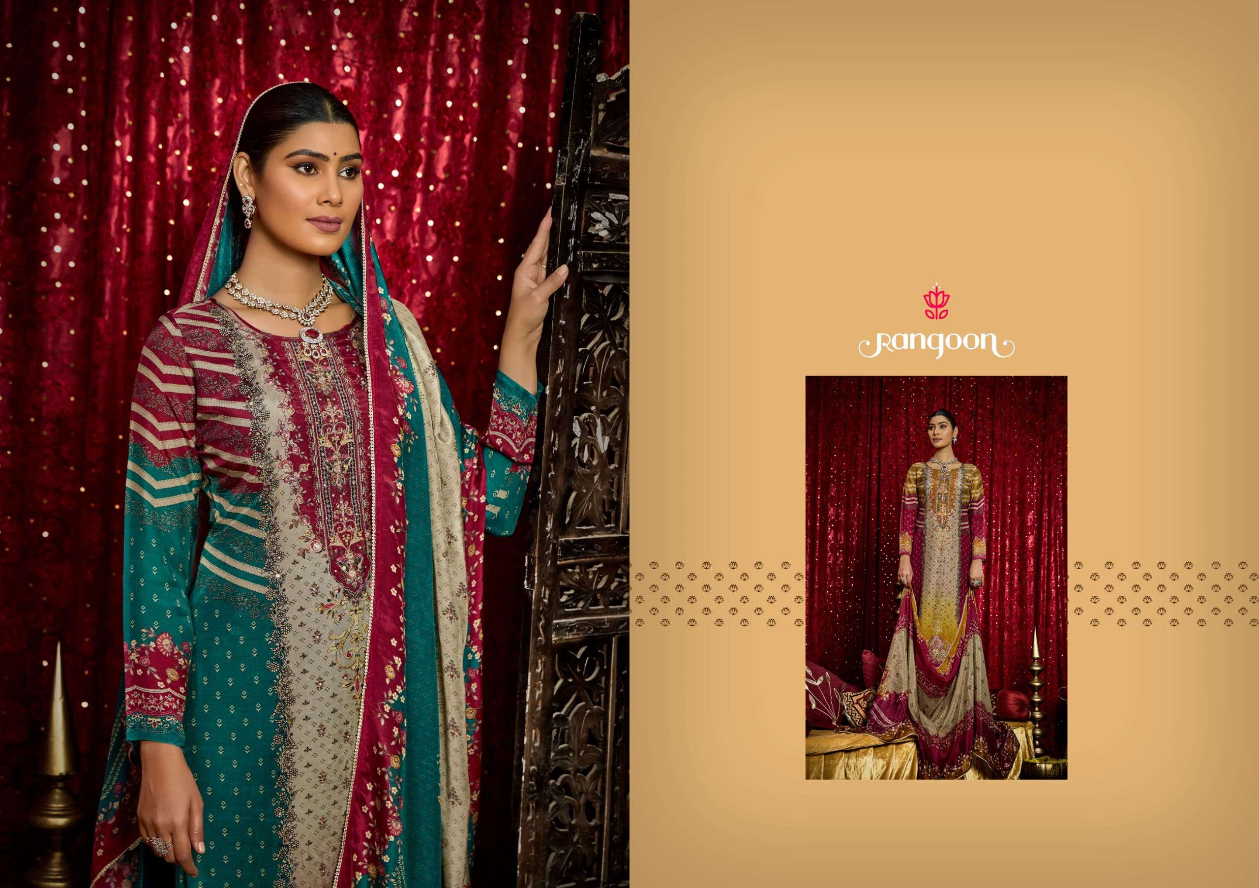 JANKI BY RANGOON IN PURE MUSLIN WITH PURE DIGITAL PRINT AARI AND SWAROSKI DIAMOND WORK 