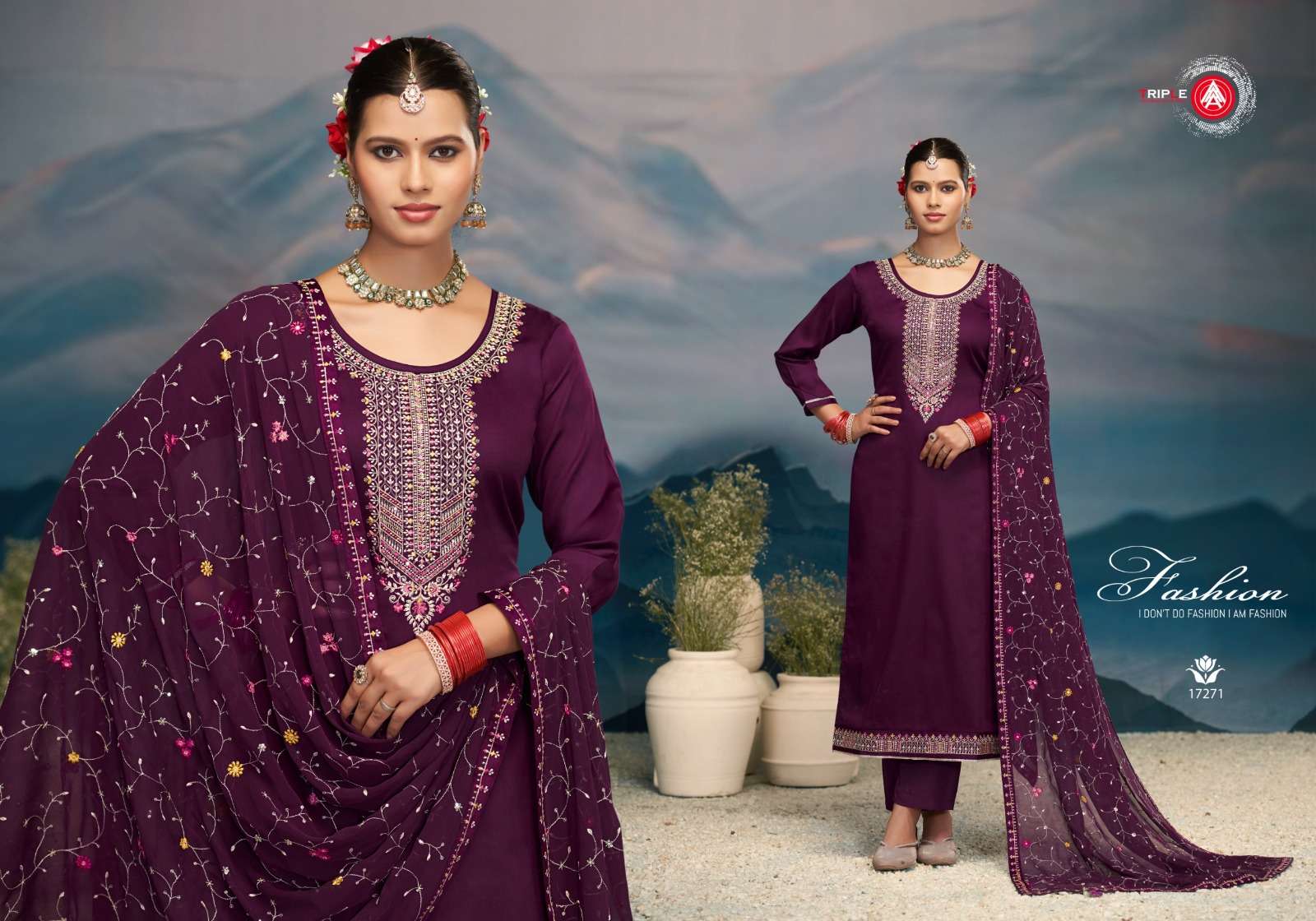 KEERAT VOL-10 BY TRIPLE IN JAM COTTON WITH HEAY HAND WORK AND SEMI PURE DUPATTA 