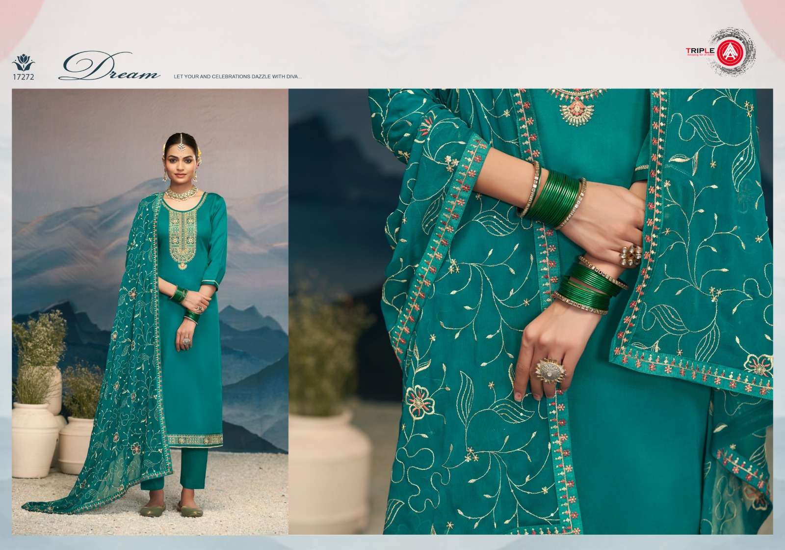 KEERAT VOL-10 BY TRIPLE IN JAM COTTON WITH HEAY HAND WORK AND SEMI PURE DUPATTA 