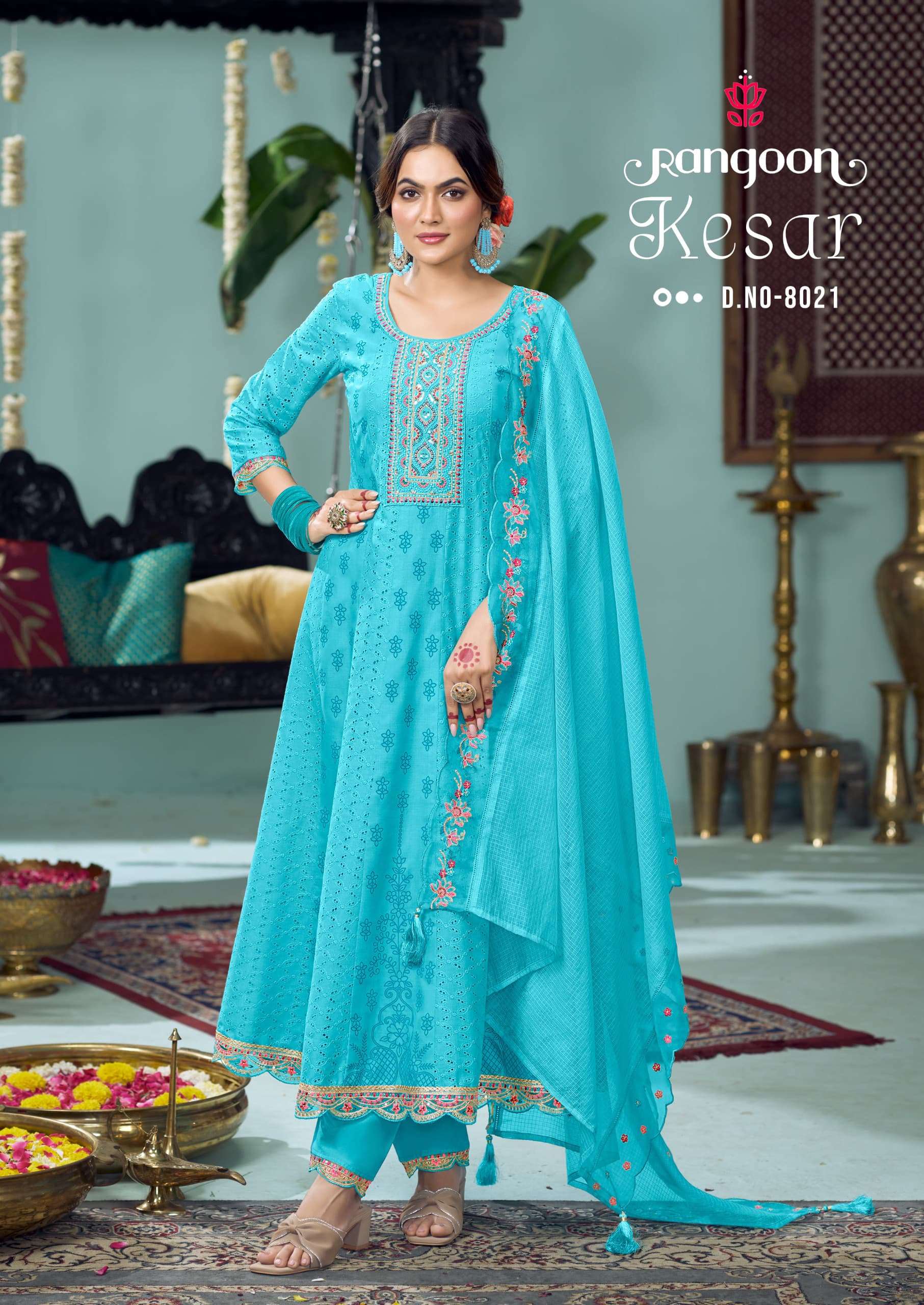 KESAR BY RANGOON IN PURE COTTON PRINT WITH FANCY KHATLI HANDWORK ANARKALI STYLE 