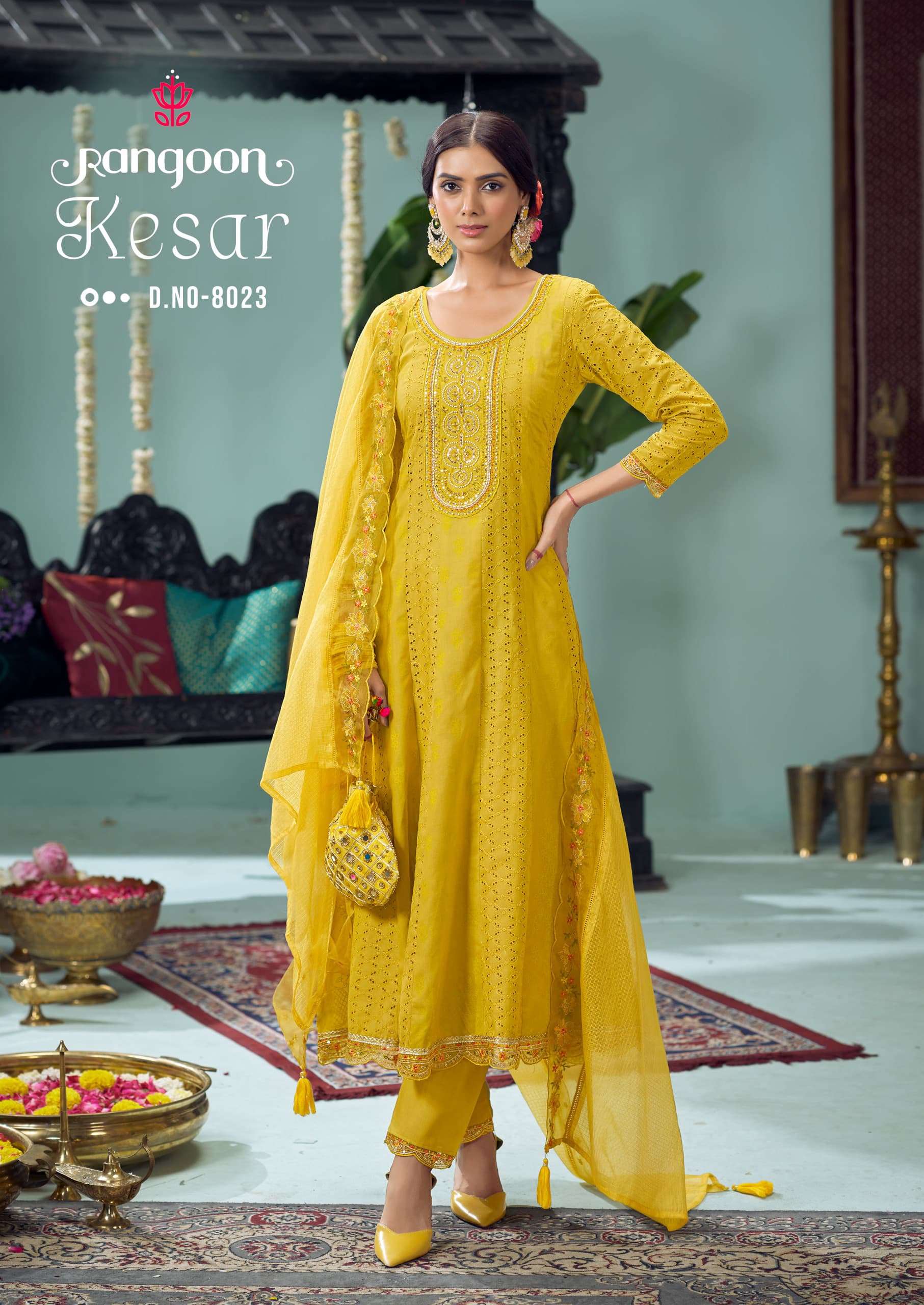 KESAR BY RANGOON IN PURE COTTON PRINT WITH FANCY KHATLI HANDWORK ANARKALI STYLE 