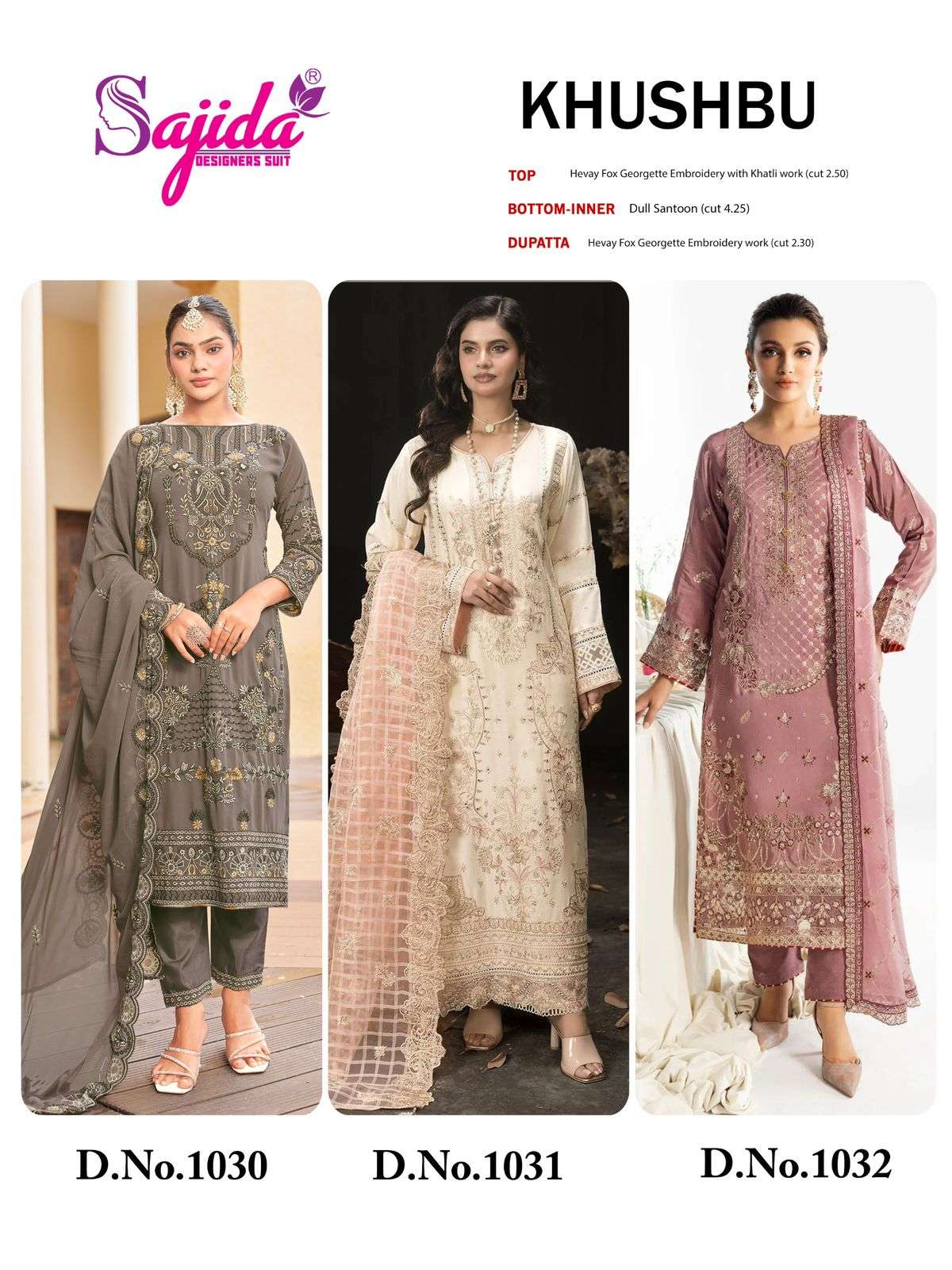 KHUSHBU-VOL-1 BY SAJIDA DESIGNER SUIT IN GEORGETTE WITH HEAVY EMBROIDERED WORK 