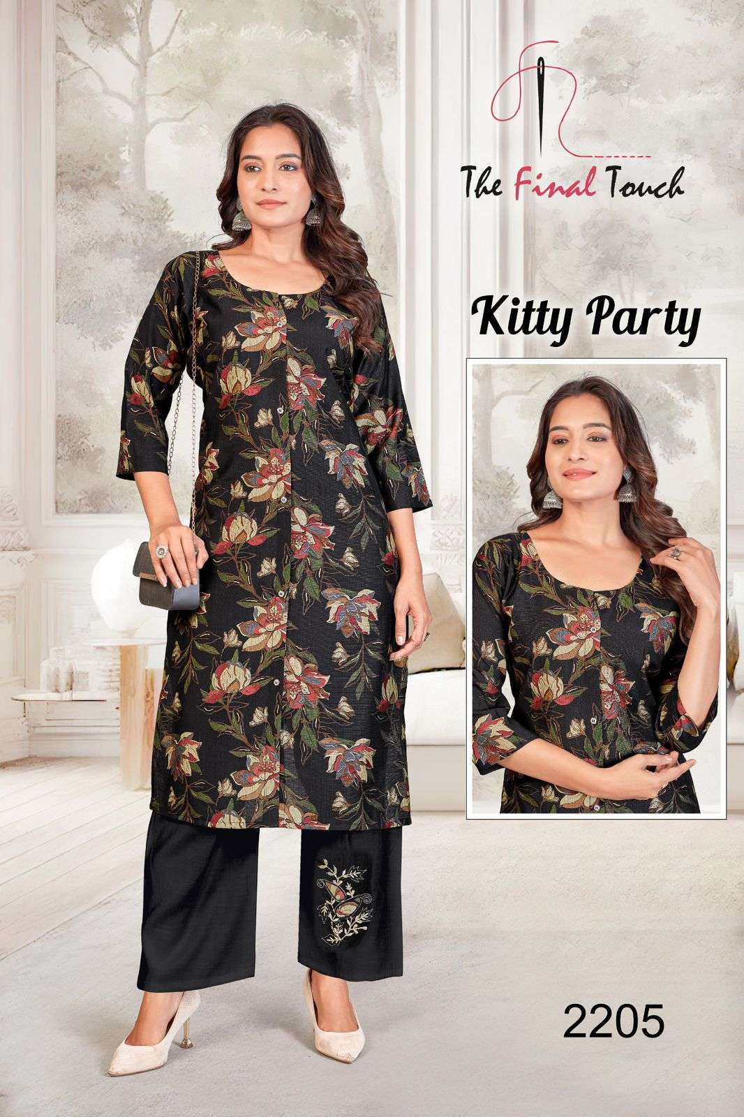 KITTY PARTY BY R R FASHION IN PREMIUM VETICAN PRINT PLAZO WITH APLIC WORK 