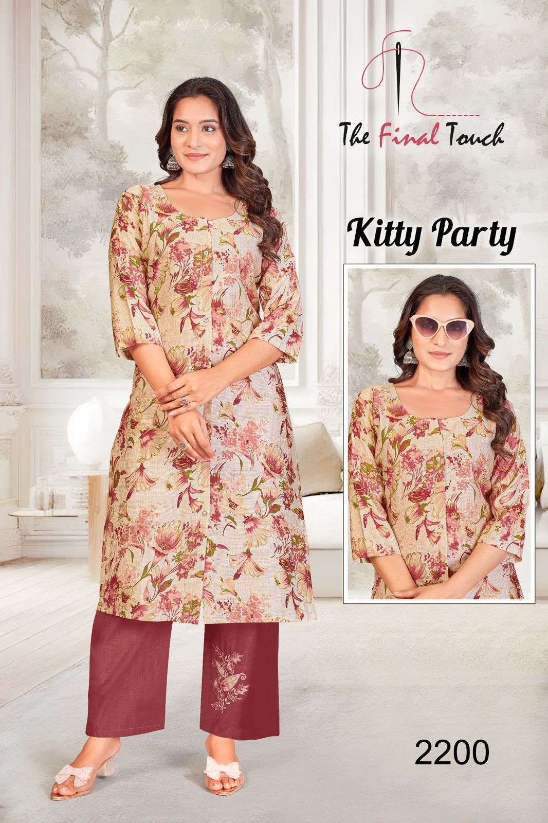 KITTY PARTY BY R R FASHION IN PREMIUM VETICAN PRINT PLAZO WITH APLIC WORK 