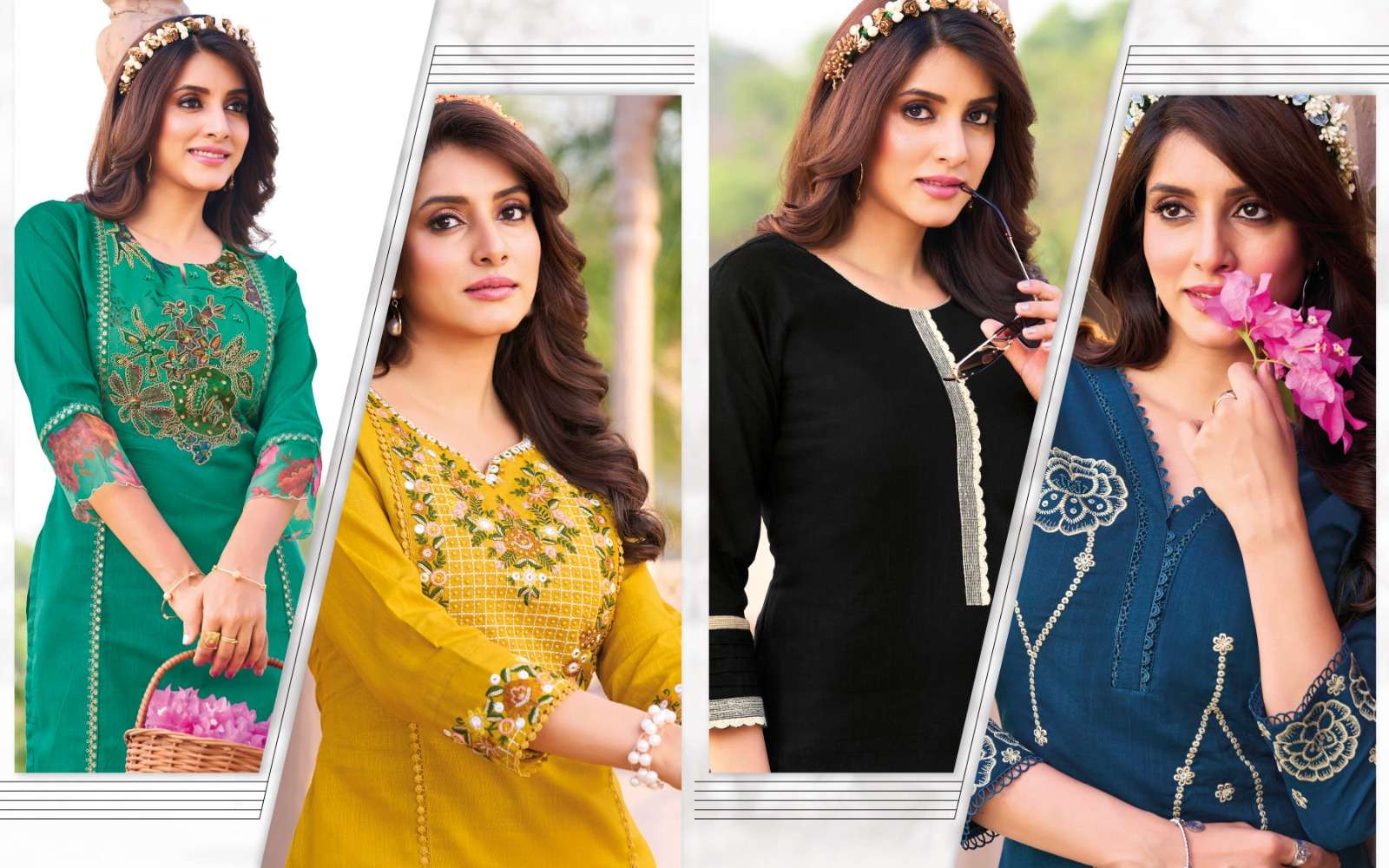 KKASHISH VOL-35 BY SHRUTI SUITS PURE COTTON LINEN STYLISH EMBROIDERY WORK KURTI PANT 