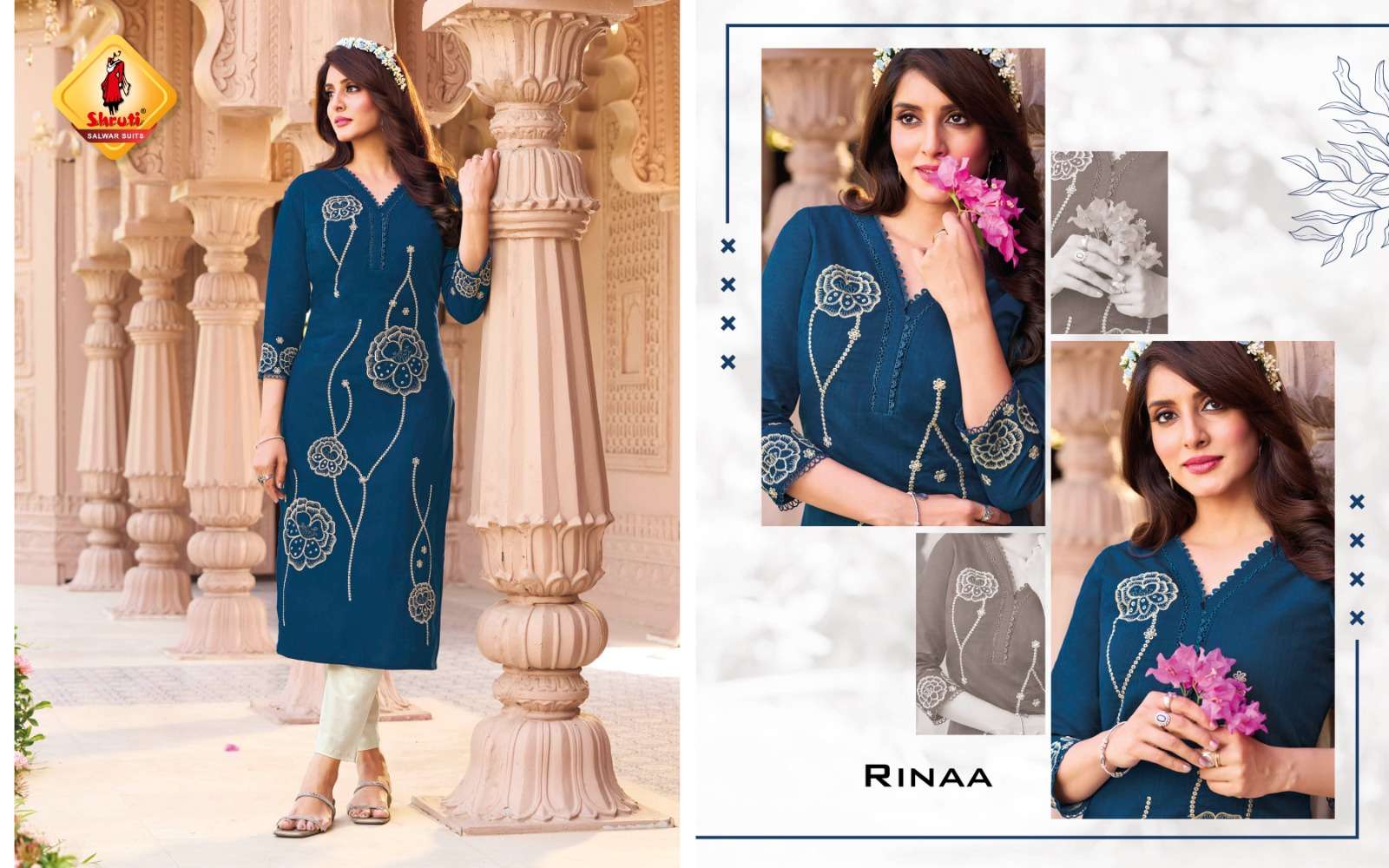 KKASHISH VOL-35 BY SHRUTI SUITS PURE COTTON LINEN STYLISH EMBROIDERY WORK KURTI PANT 