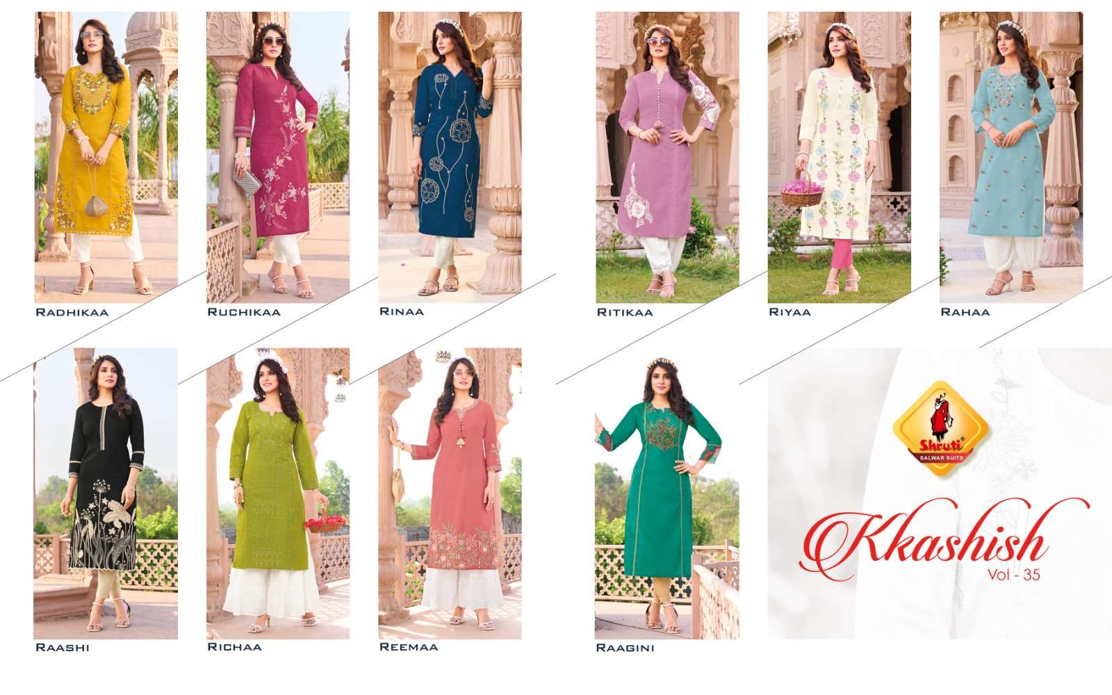 KKASHISH VOL-35 BY SHRUTI SUITS PURE COTTON LINEN STYLISH EMBROIDERY WORK KURTI PANT 