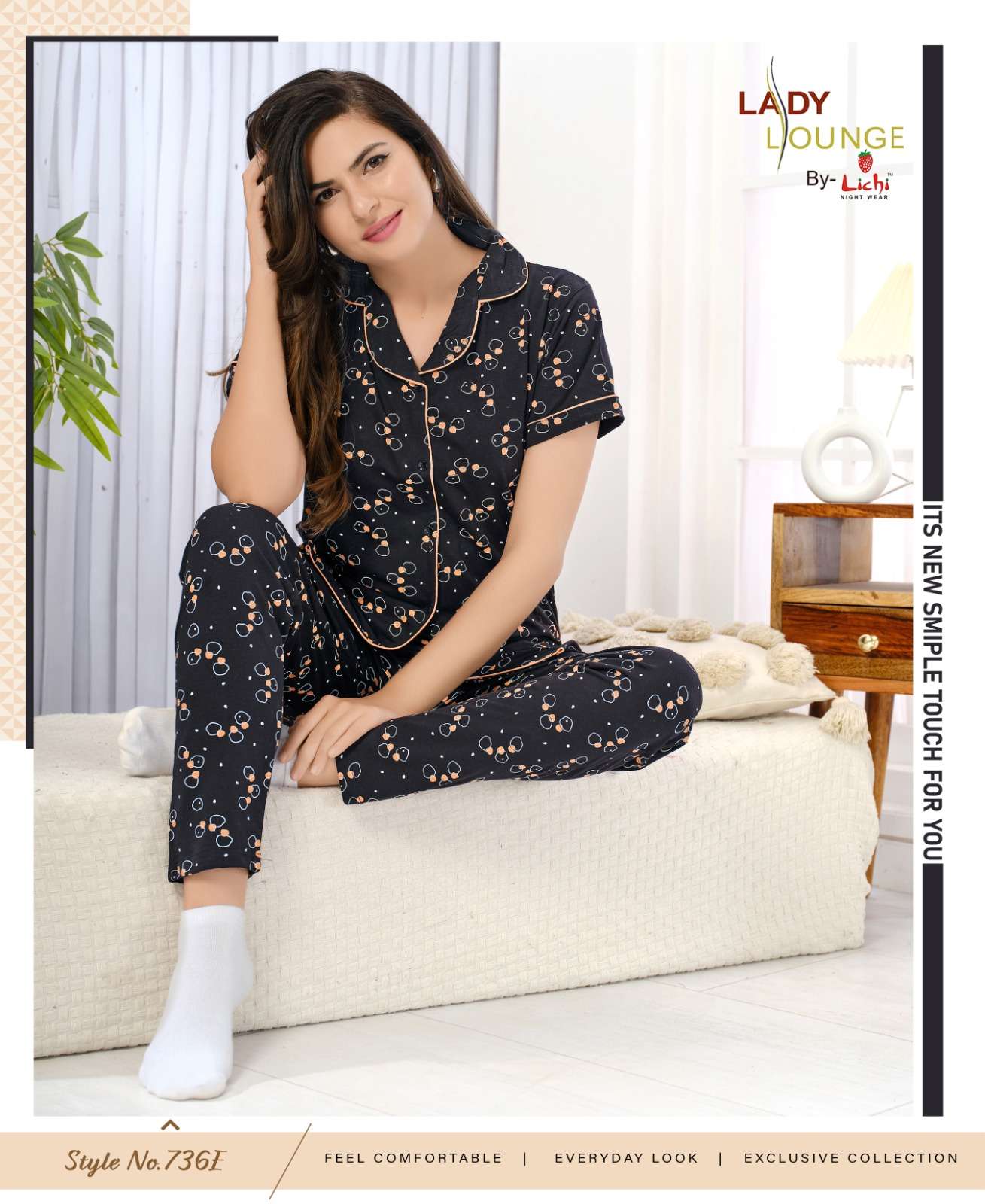 LADY LOUNGE BY LICHI IN NIGHT WEAR CO-ORD COMBO SET 