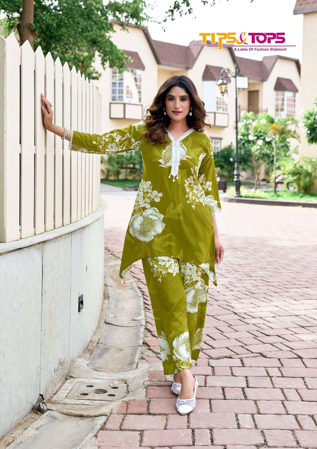LIFESTYLE VOL-2 BY TIPS & TOPS IN HEAVY RAYON PRINT LACE WORK WITH POCKET CO-ORD SET