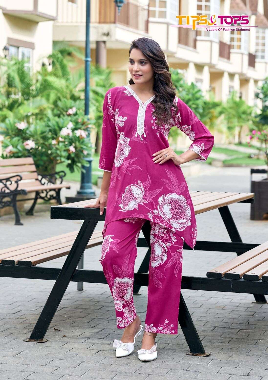 LIFESTYLE VOL-2 BY TIPS & TOPS IN HEAVY RAYON PRINT LACE WORK WITH POCKET CO-ORD SET