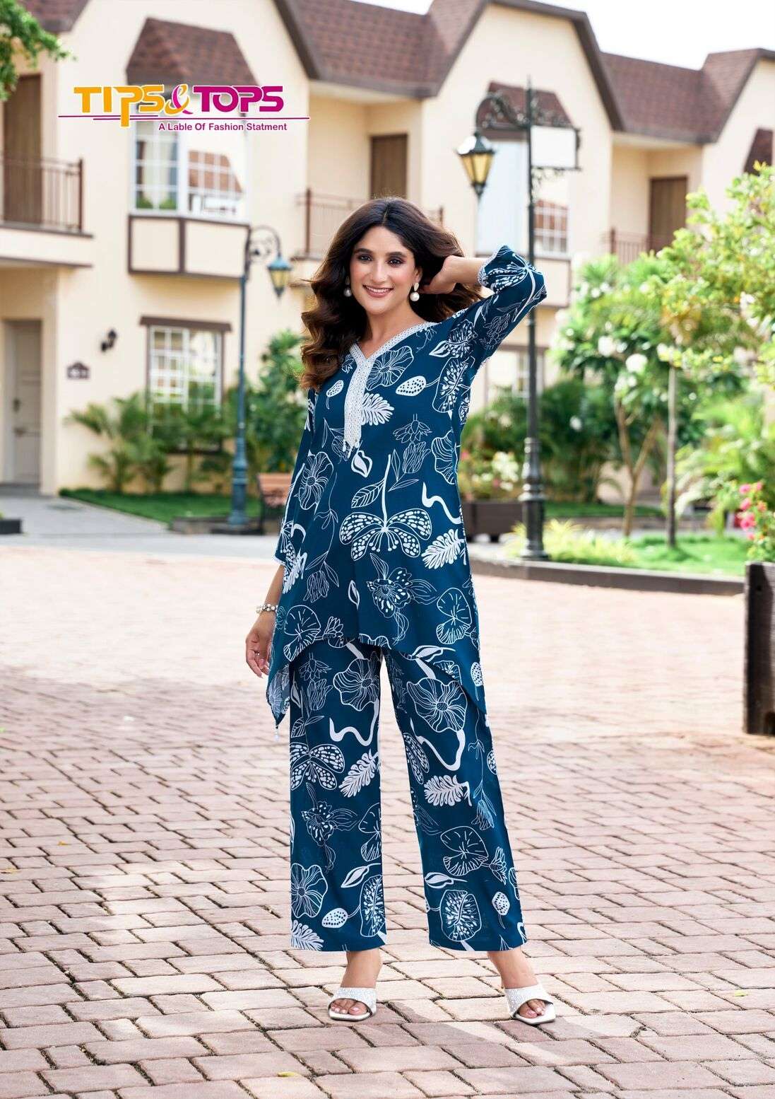 LIFESTYLE VOL-2 BY TIPS & TOPS IN HEAVY RAYON PRINT LACE WORK WITH POCKET CO-ORD SET