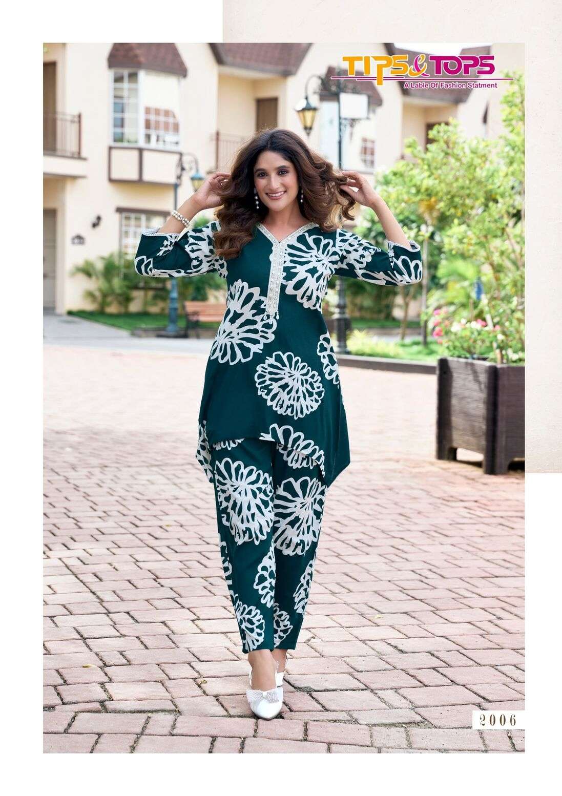 LIFESTYLE VOL-2 BY TIPS & TOPS IN HEAVY RAYON PRINT LACE WORK WITH POCKET CO-ORD SET