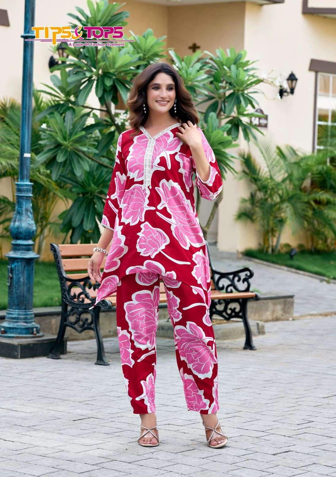 LIFESTYLE VOL-2 BY TIPS & TOPS IN HEAVY RAYON PRINT LACE WORK WITH POCKET CO-ORD SET