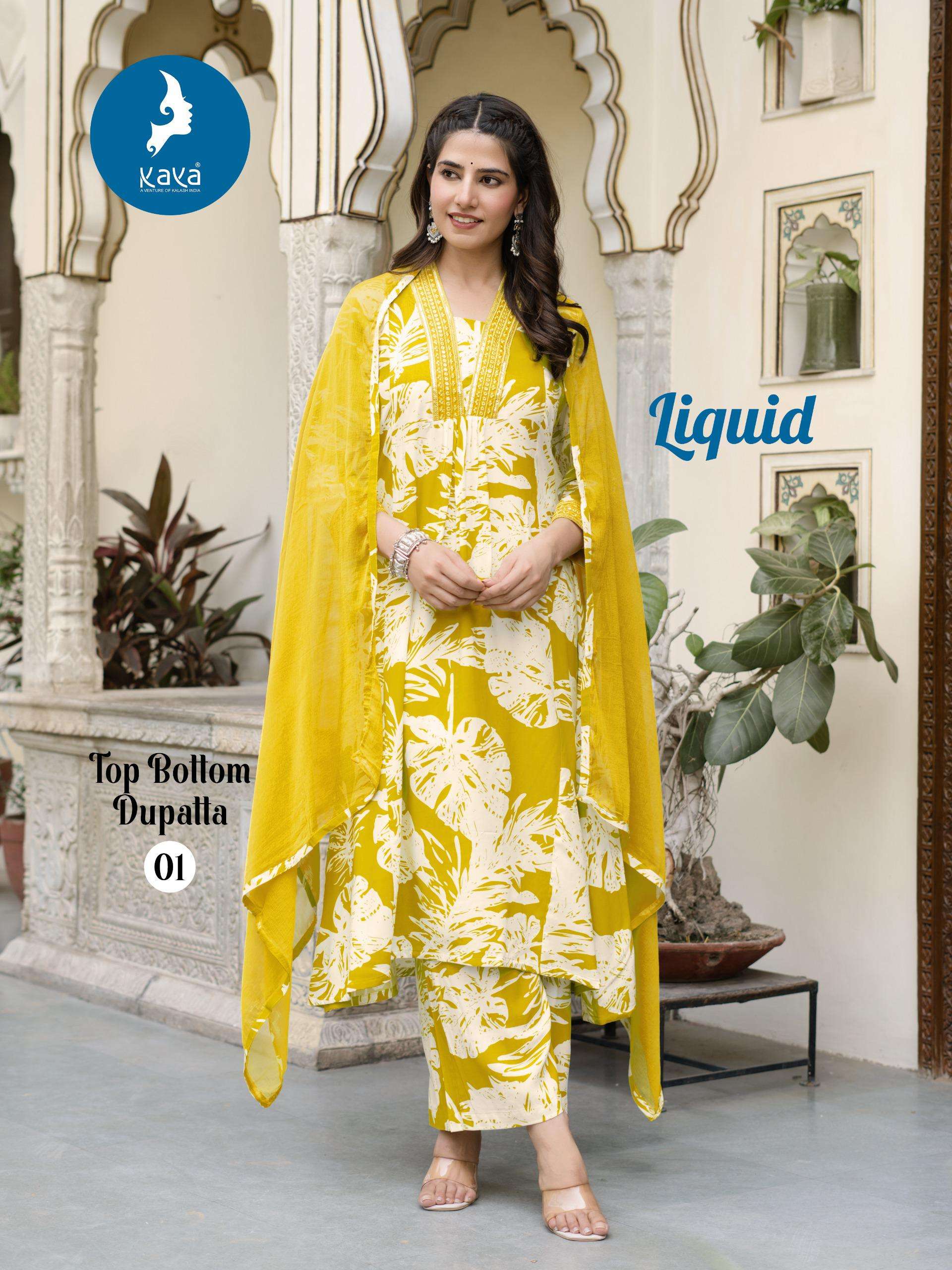 LIQUID BY KAYA KURTI IN HEAVY RAYON PRINT 3 PIECE CONCEPT WITH STRAIGHT CUT