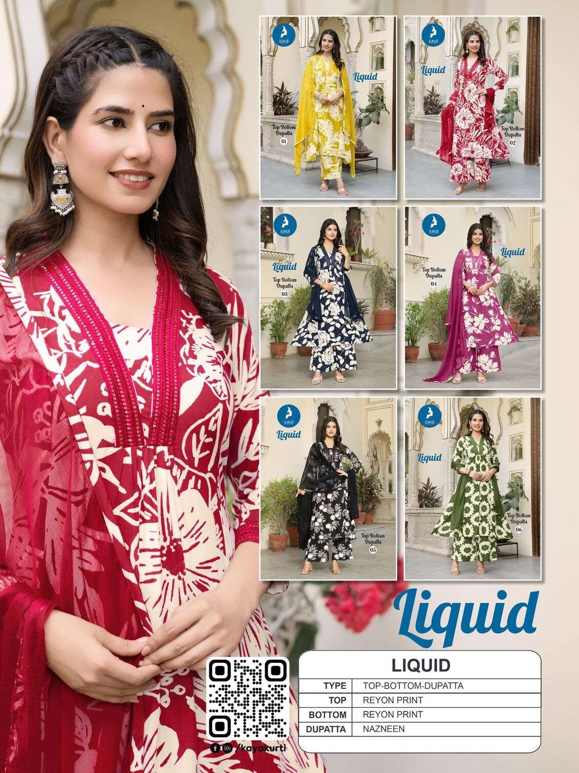 LIQUID BY KAYA KURTI IN HEAVY RAYON PRINT 3 PIECE CONCEPT WITH STRAIGHT CUT