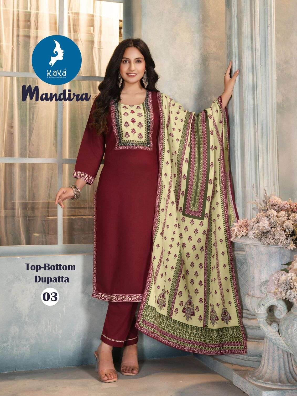 MANDIRA BY KAYA KURTI IN RAYON WITH MUSLIN DIGITAL PRINT STRAIGHT CUT 