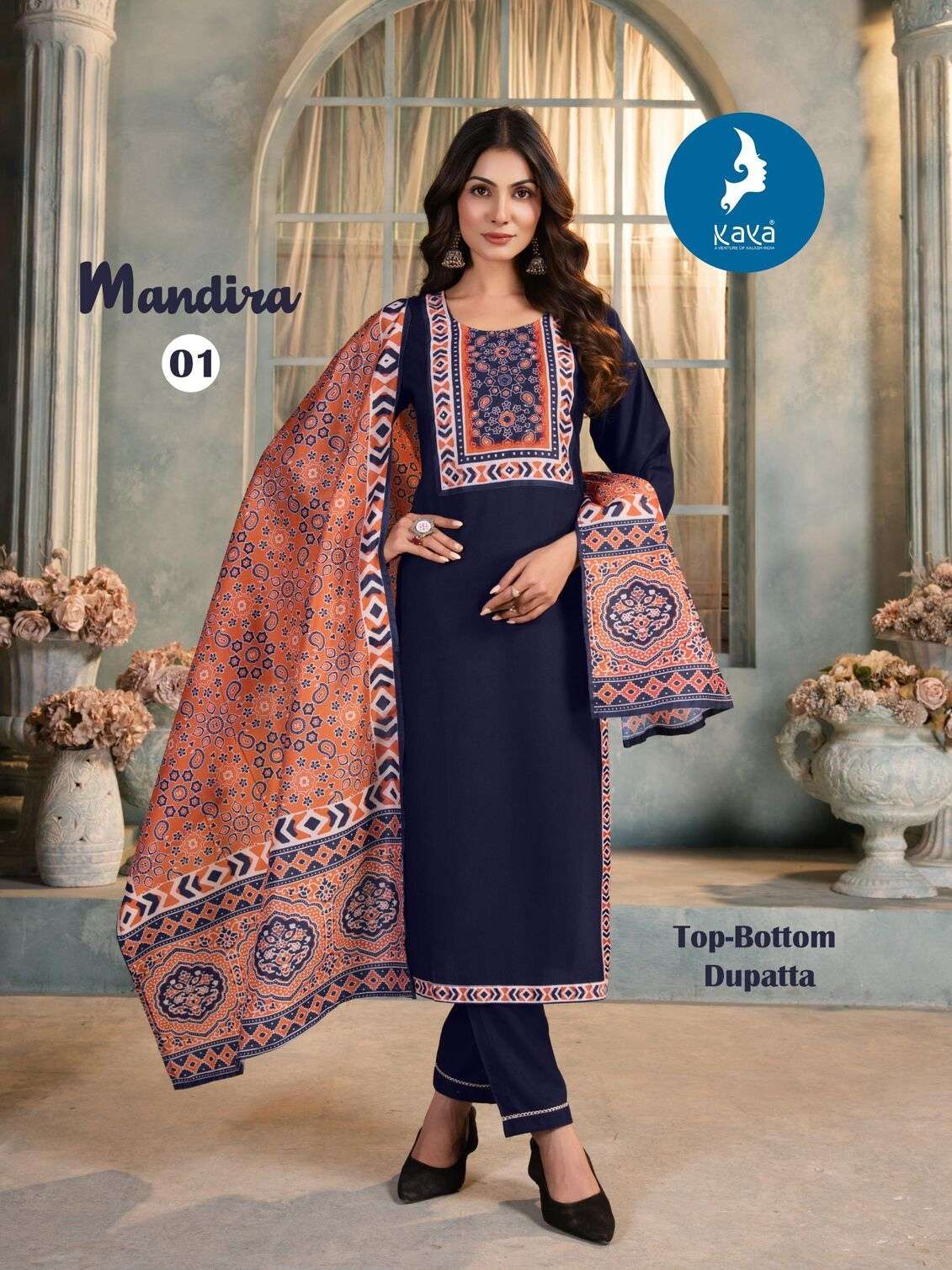 MANDIRA BY KAYA KURTI IN RAYON WITH MUSLIN DIGITAL PRINT STRAIGHT CUT 