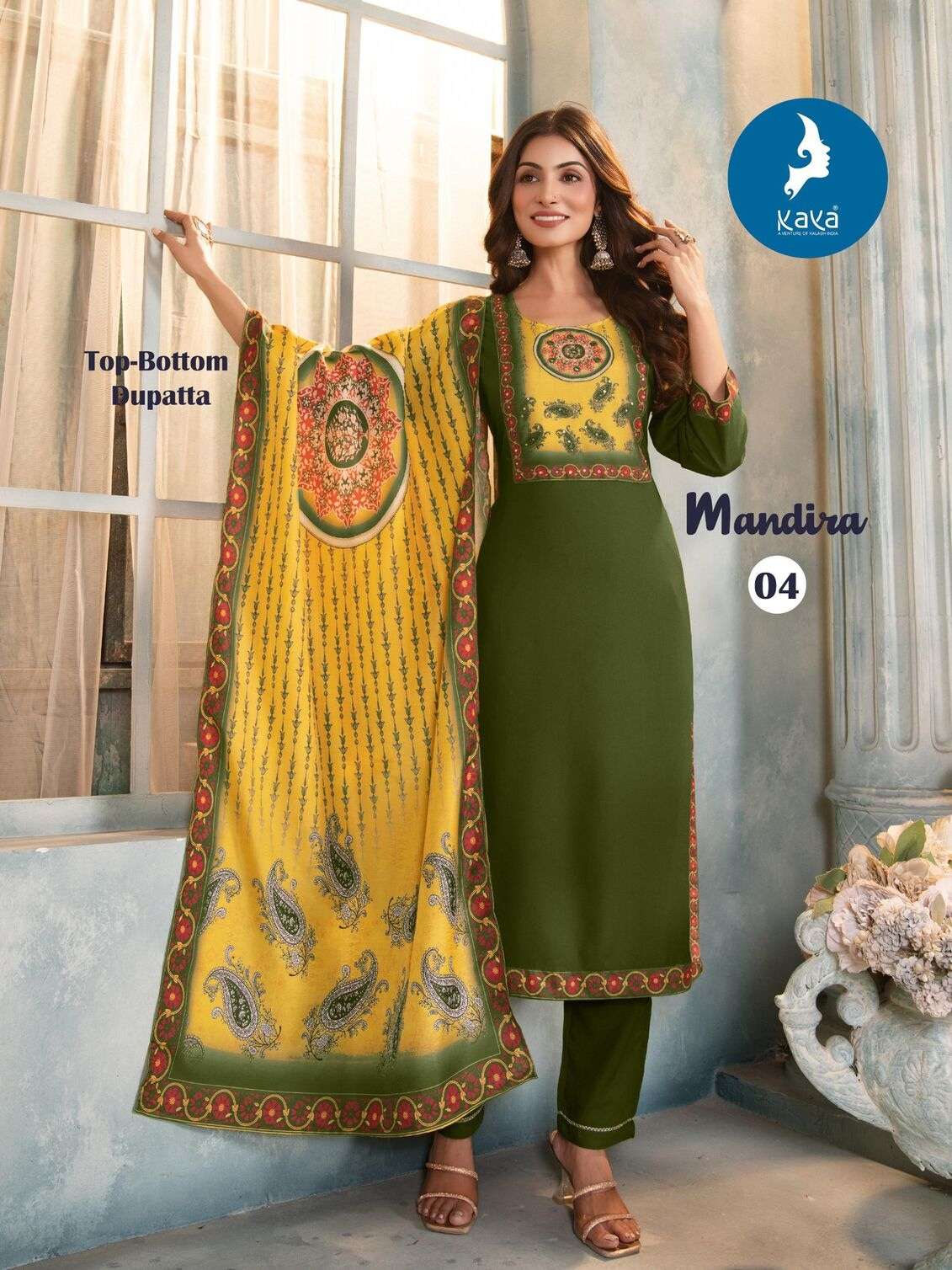 MANDIRA BY KAYA KURTI IN RAYON WITH MUSLIN DIGITAL PRINT STRAIGHT CUT 