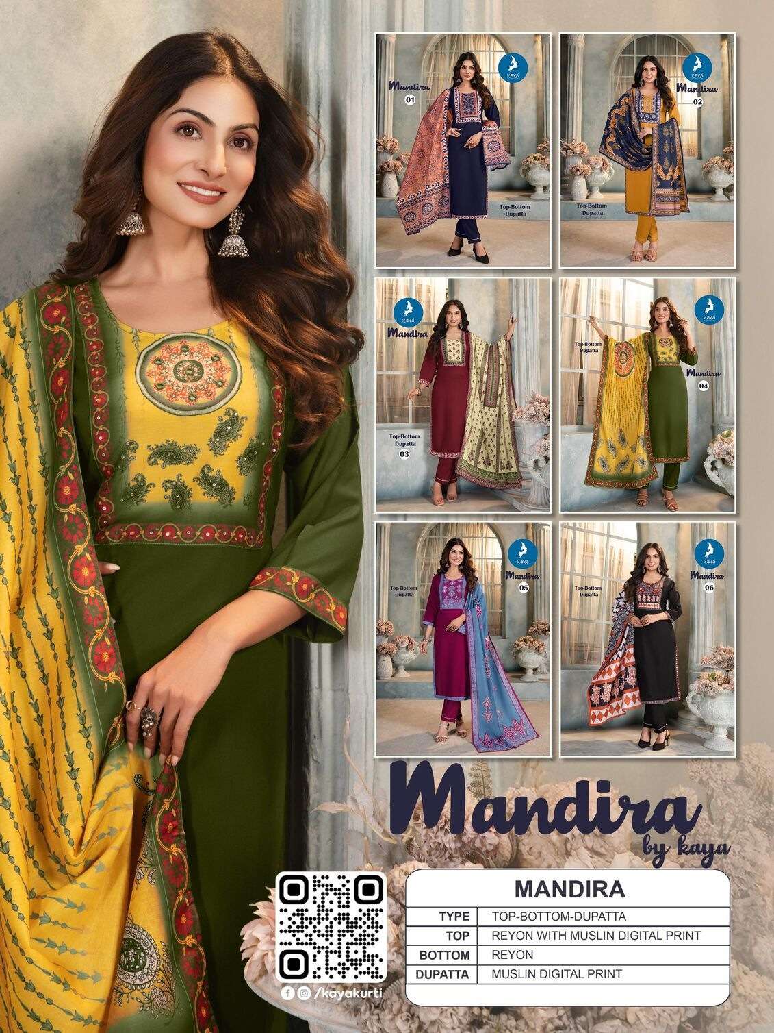 MANDIRA BY KAYA KURTI IN RAYON WITH MUSLIN DIGITAL PRINT STRAIGHT CUT 
