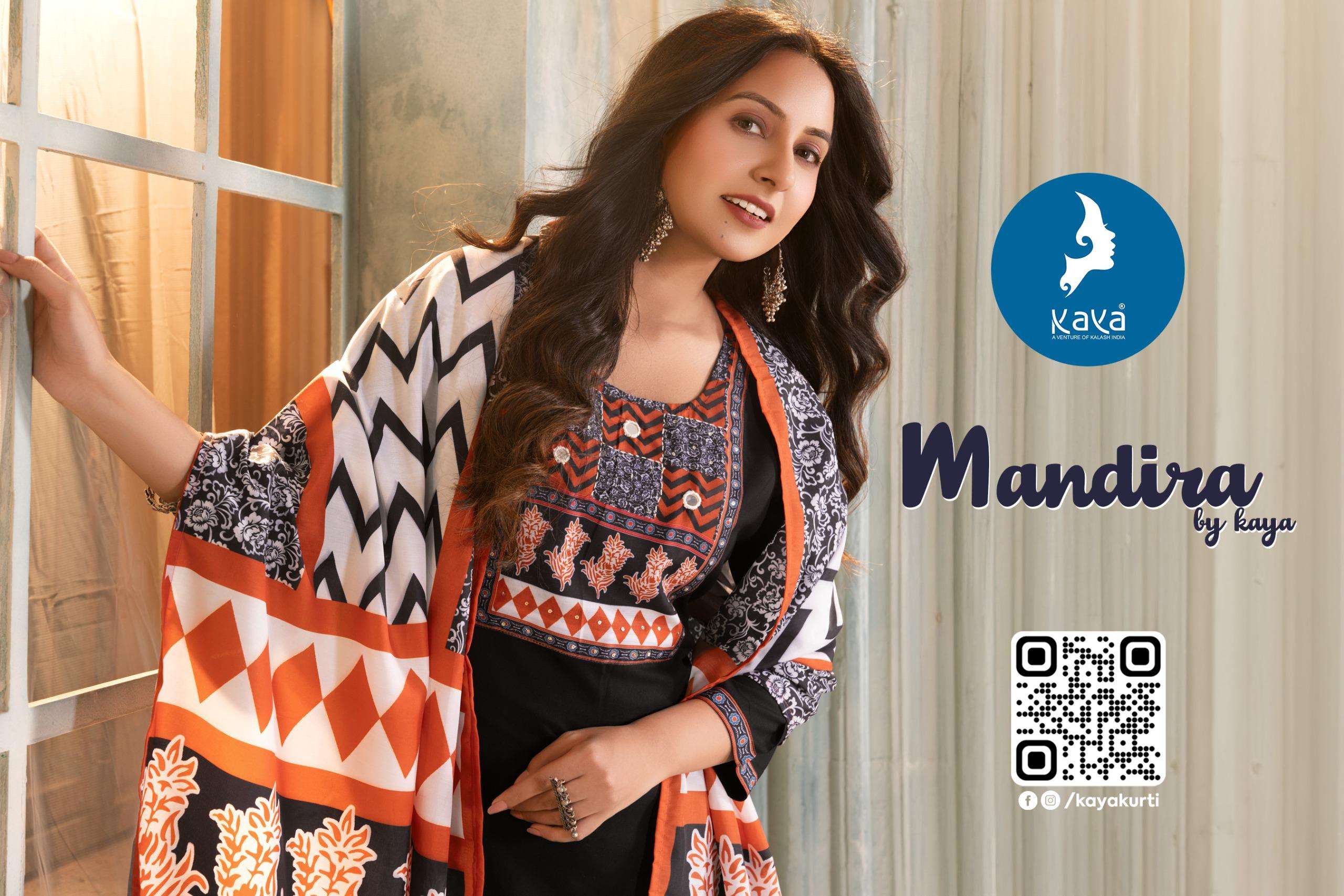 MANDIRA BY KAYA KURTI IN RAYON WITH MUSLIN DIGITAL PRINT STRAIGHT CUT 