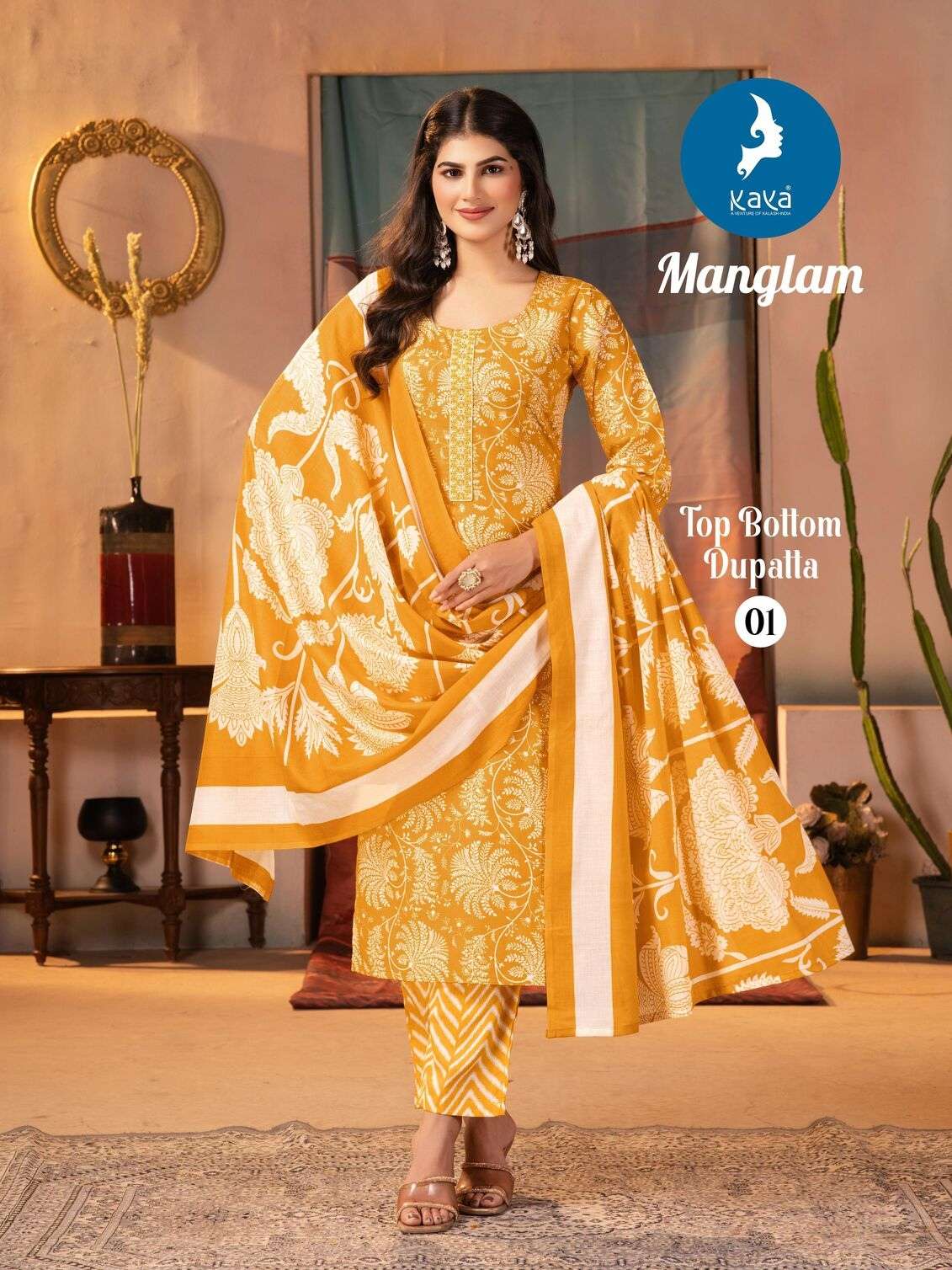 MANGLAM BY KAYA KURTI IN COTTON PRINT 3 PIECE CONCEPT WITH STRAIGHT CUT 