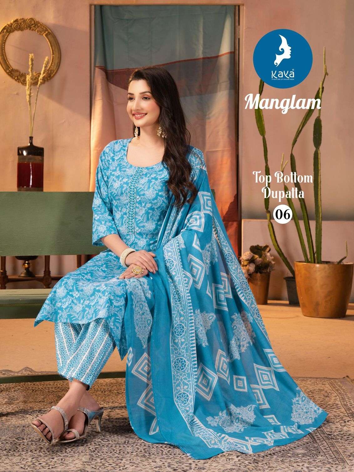 MANGLAM BY KAYA KURTI IN COTTON PRINT 3 PIECE CONCEPT WITH STRAIGHT CUT 