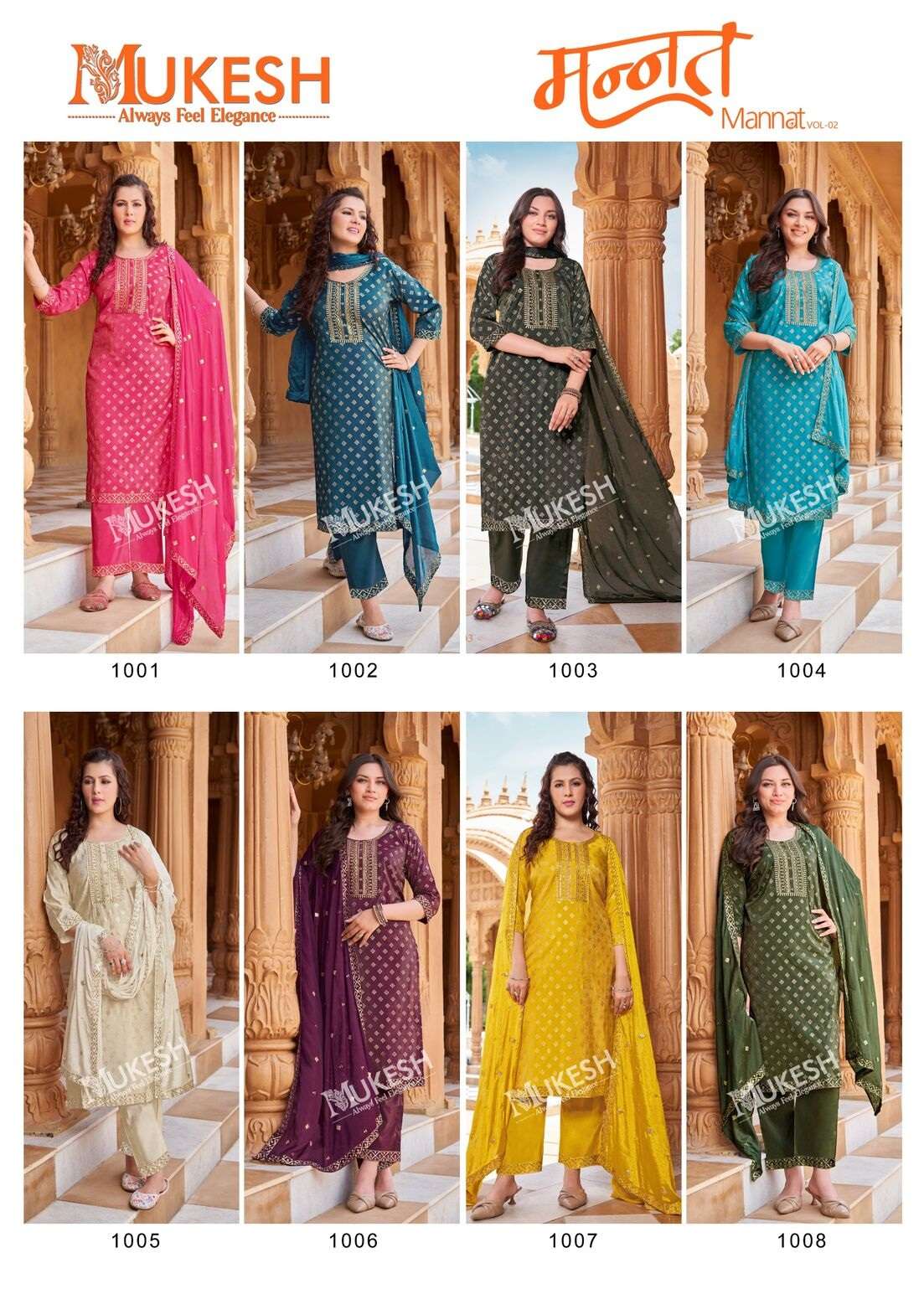 MANNAT VOL-2 BY MUKESH IN PURE VISCOSE SIMMER ROMAN WITH EMBROIDERY & GOLD PRINT