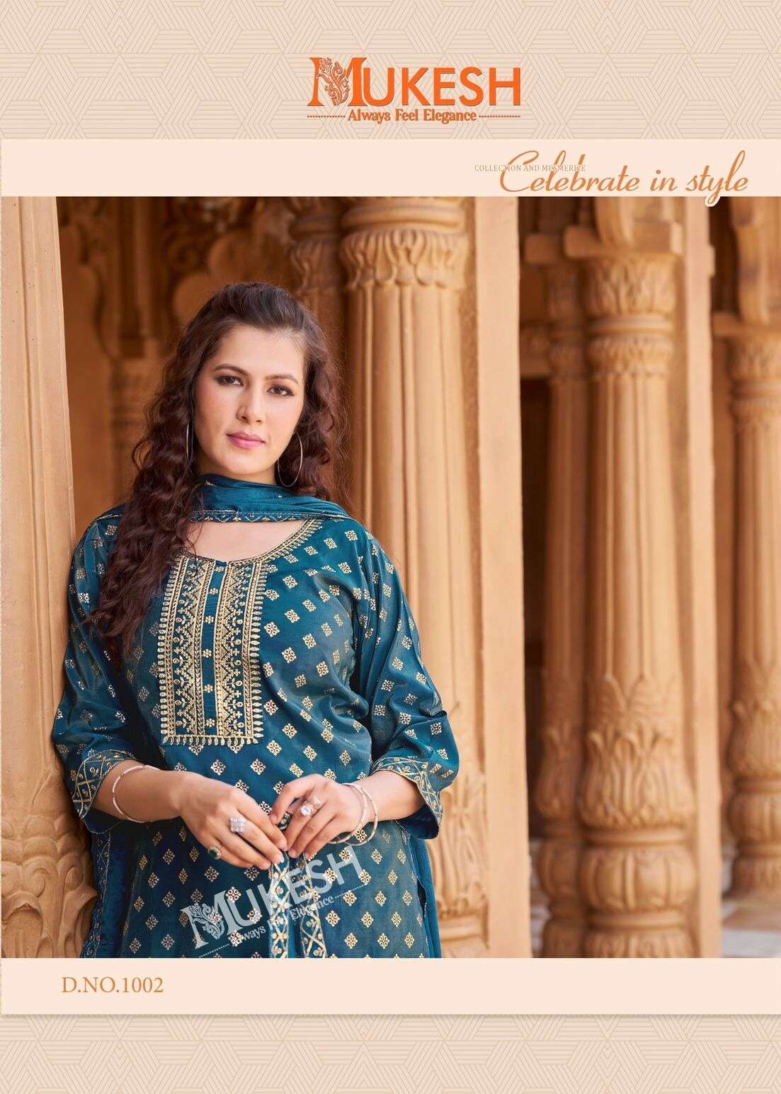 MANNAT VOL-2 BY MUKESH IN PURE VISCOSE SIMMER ROMAN WITH EMBROIDERY & GOLD PRINT