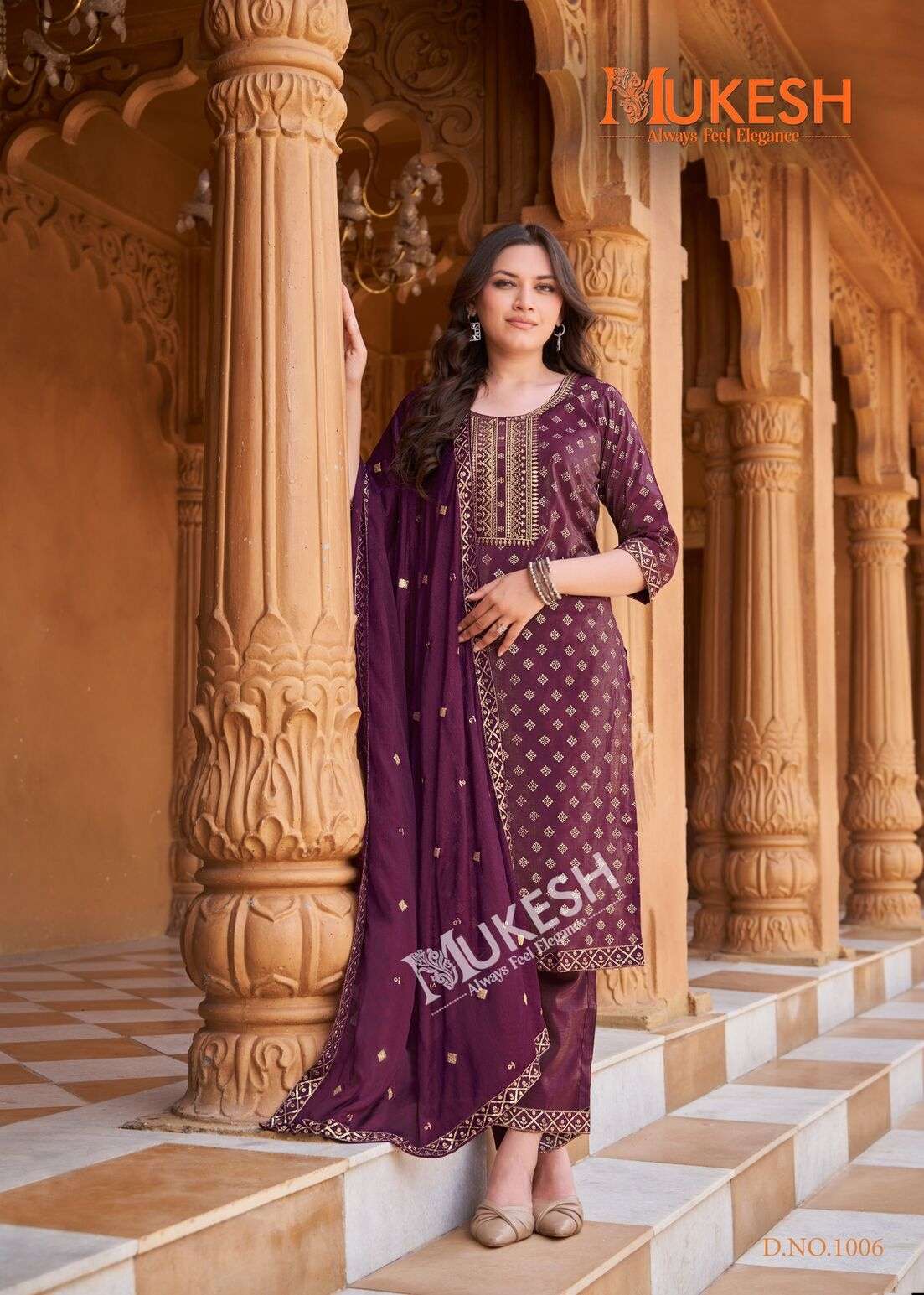 MANNAT VOL-2 BY MUKESH IN PURE VISCOSE SIMMER ROMAN WITH EMBROIDERY & GOLD PRINT